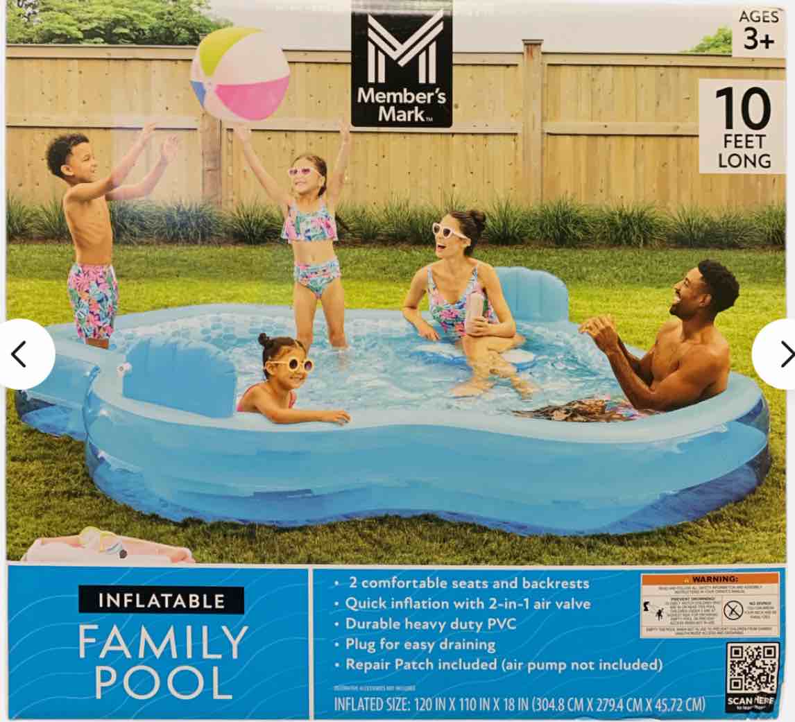 member's mark 2-seater inflatable family pool, 10-feet long, quick-inflate