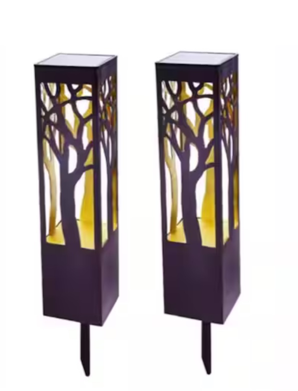 forest glow solar 12 lumens bronze led square outdoor weather-resistant bollard path light, durable (2-pack)