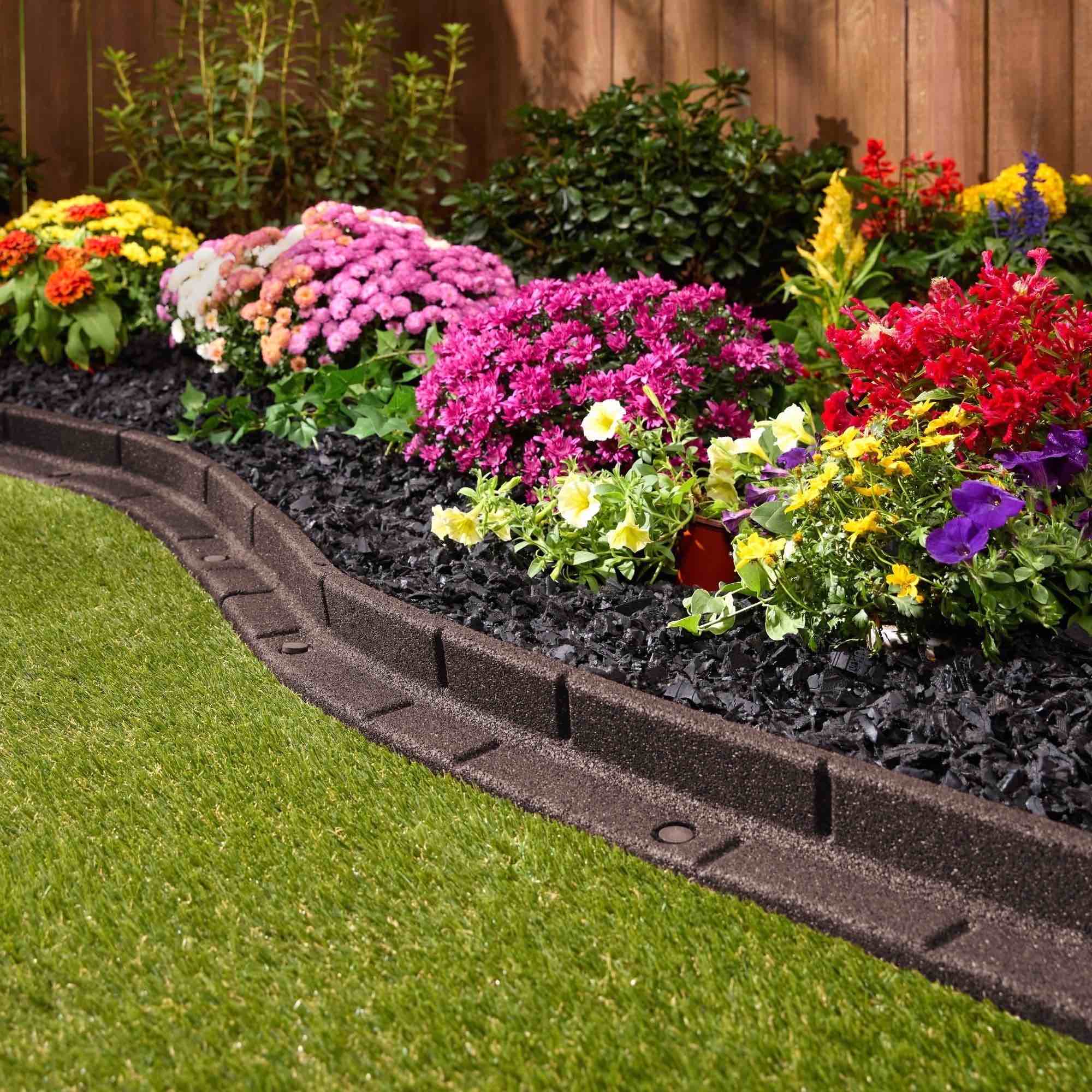 GroundSmart Roman Brick Landscape Edging, 4' Brown Rubber Garden Edging Border, 2 pack