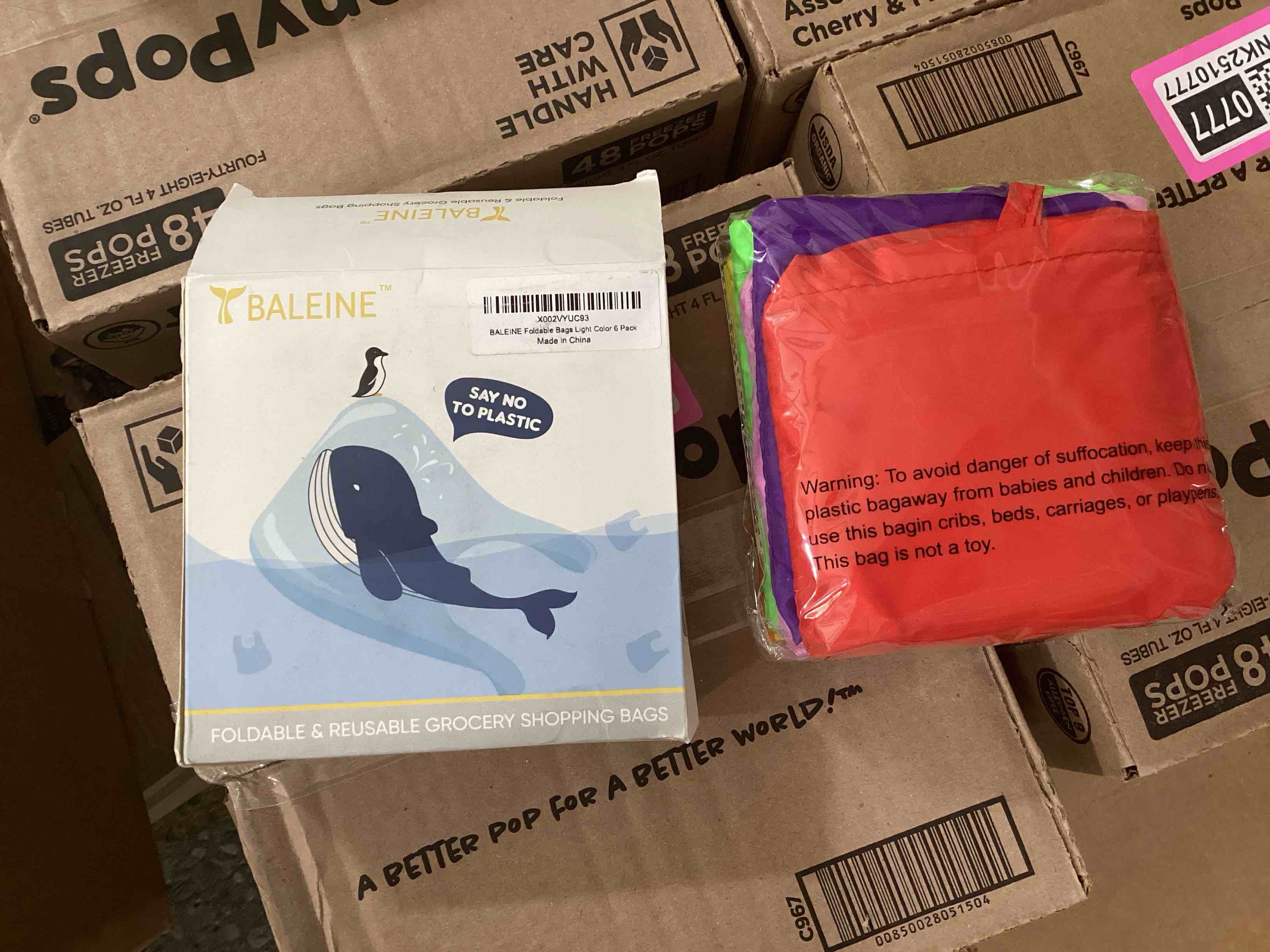 Baleine Reusable Grocery Bags Pack Of 6 Rainbow Colors 