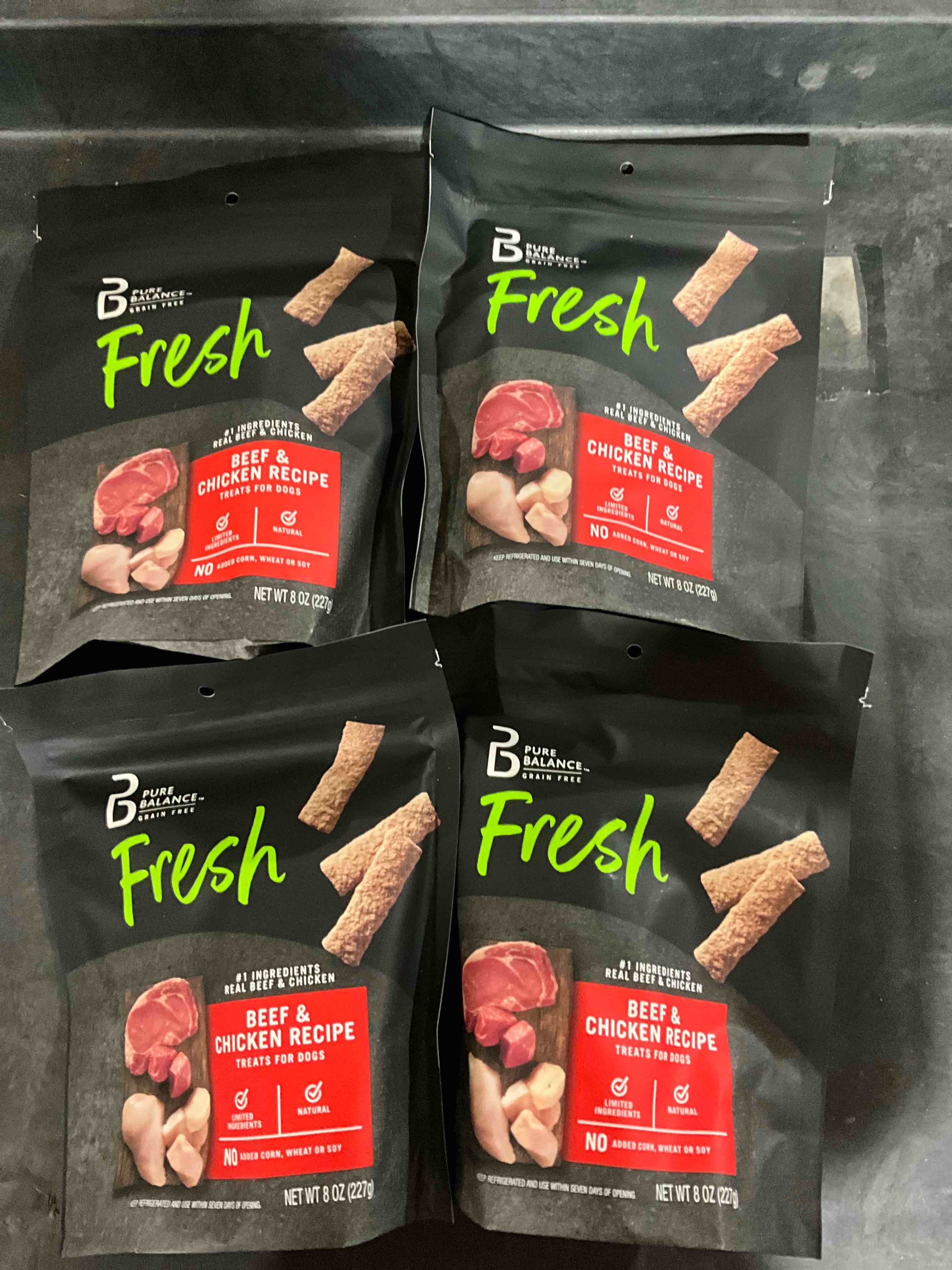 CASE OF 4 Pure Balance Grain Free Fresh Beef & Chicken Recipe treats for dogs 8 oz 