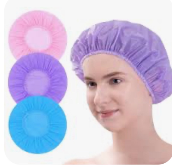 myHomeBody Reusable Plastic Shower Cap, 3 Colours Shower Cap for Men, Hair Covers for Women, Hair Cap for Shower, Shower Cap, Set of 6, Size M - Blue, Purple, Pink