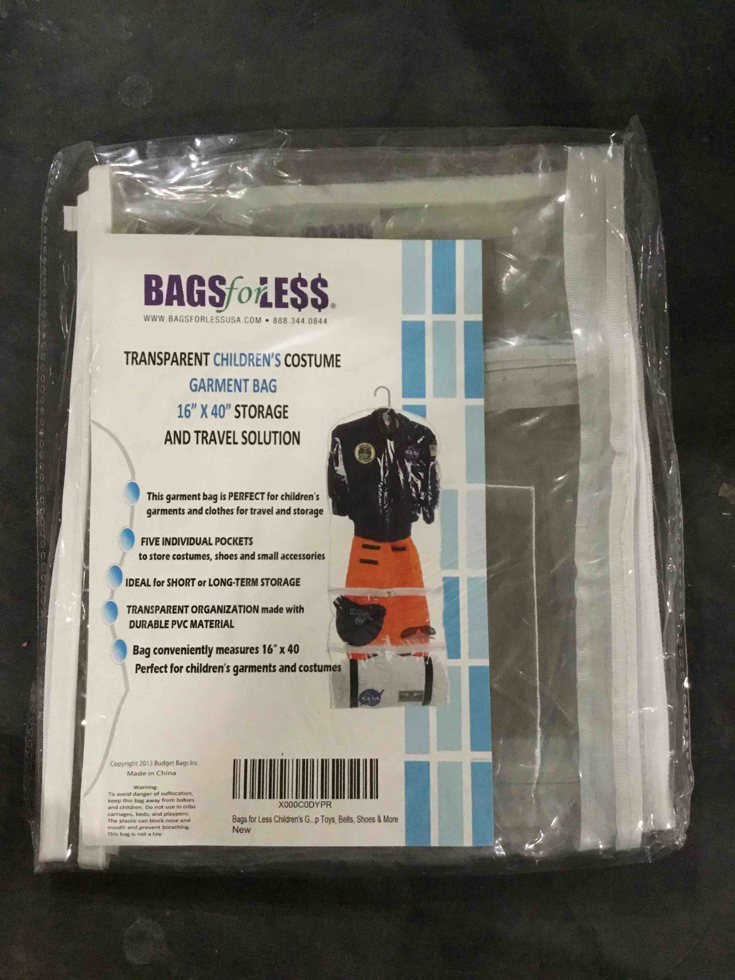 Bags For Less Clear Children’s Costume Garment Bag