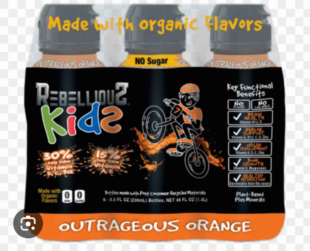 Rebellious Kids Organic Outrageous Kids Functional Thirst Quencher - 8oz pack of 24 (BB 5/2025)