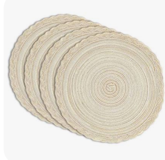 myHomeBody Round Woven Placemats, 4pcs, 14.8" Braided Woven Placemats, Attractive Kitchen Décor Place Mats, Round Placemats as Table Mat, Neutral Blend, Set of 4
