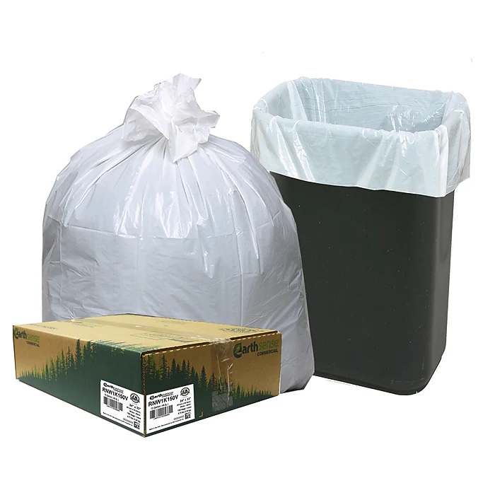 Earthsense 13 Gallon Trash Bag, 24" x 33", Low Density, 0.85 mil, White, 150 Bags/Box 