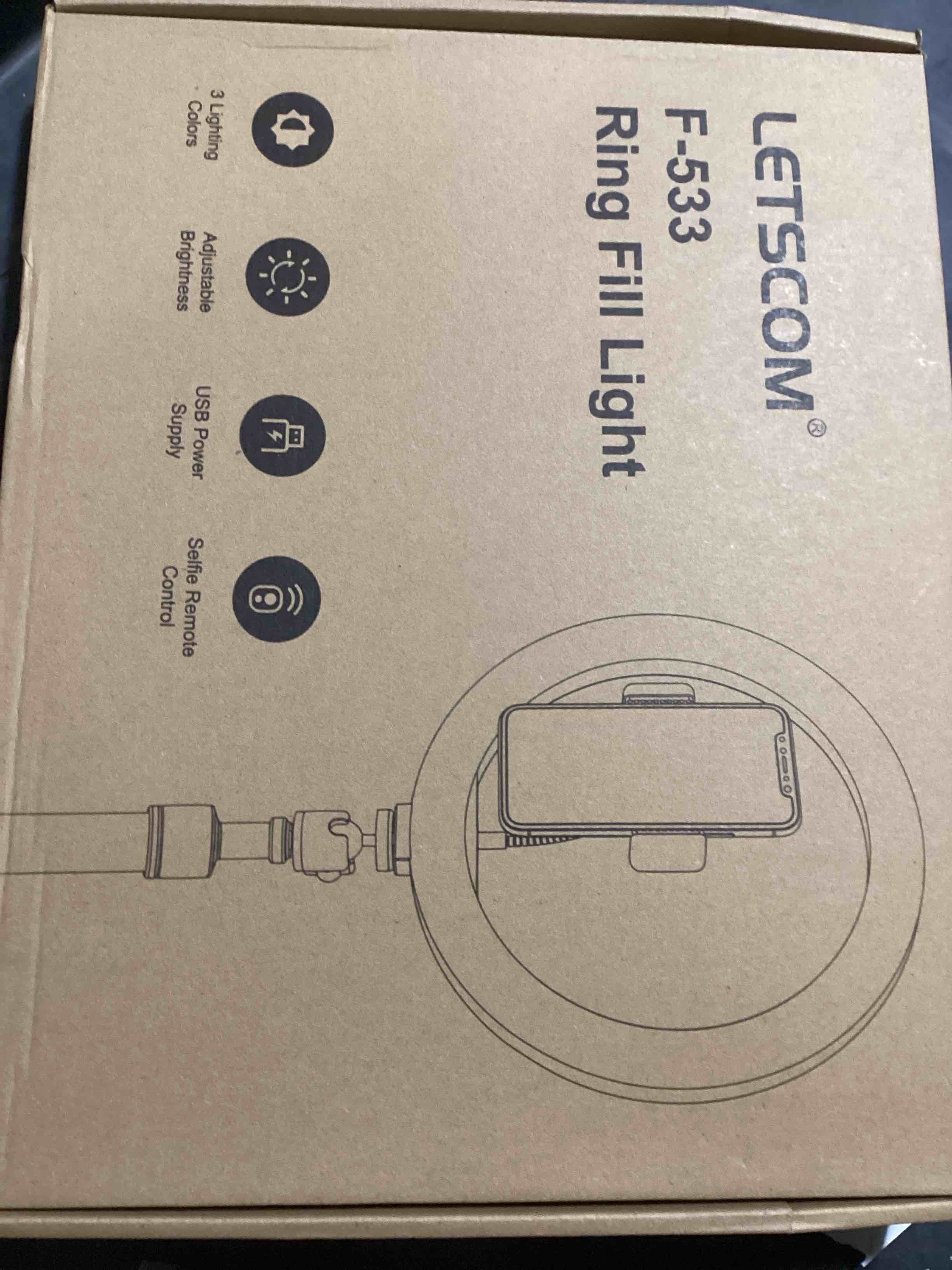 Letscom F-533 Ring Fill Light 10 in Adjustable Brightness for iPhone & Android