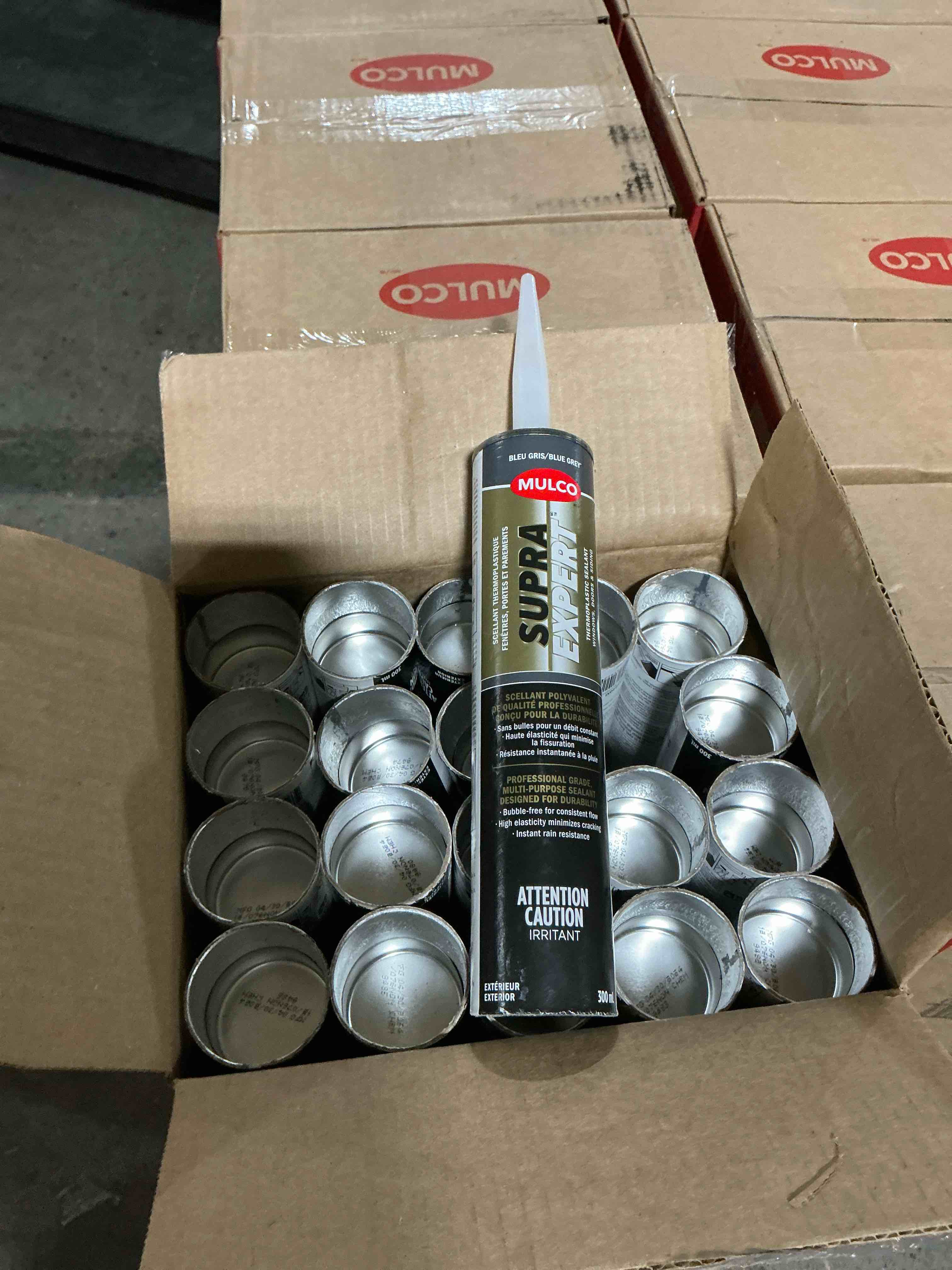 case of 20 300ml tubes of mulco supra, expert thermoplastic sealant blue gray