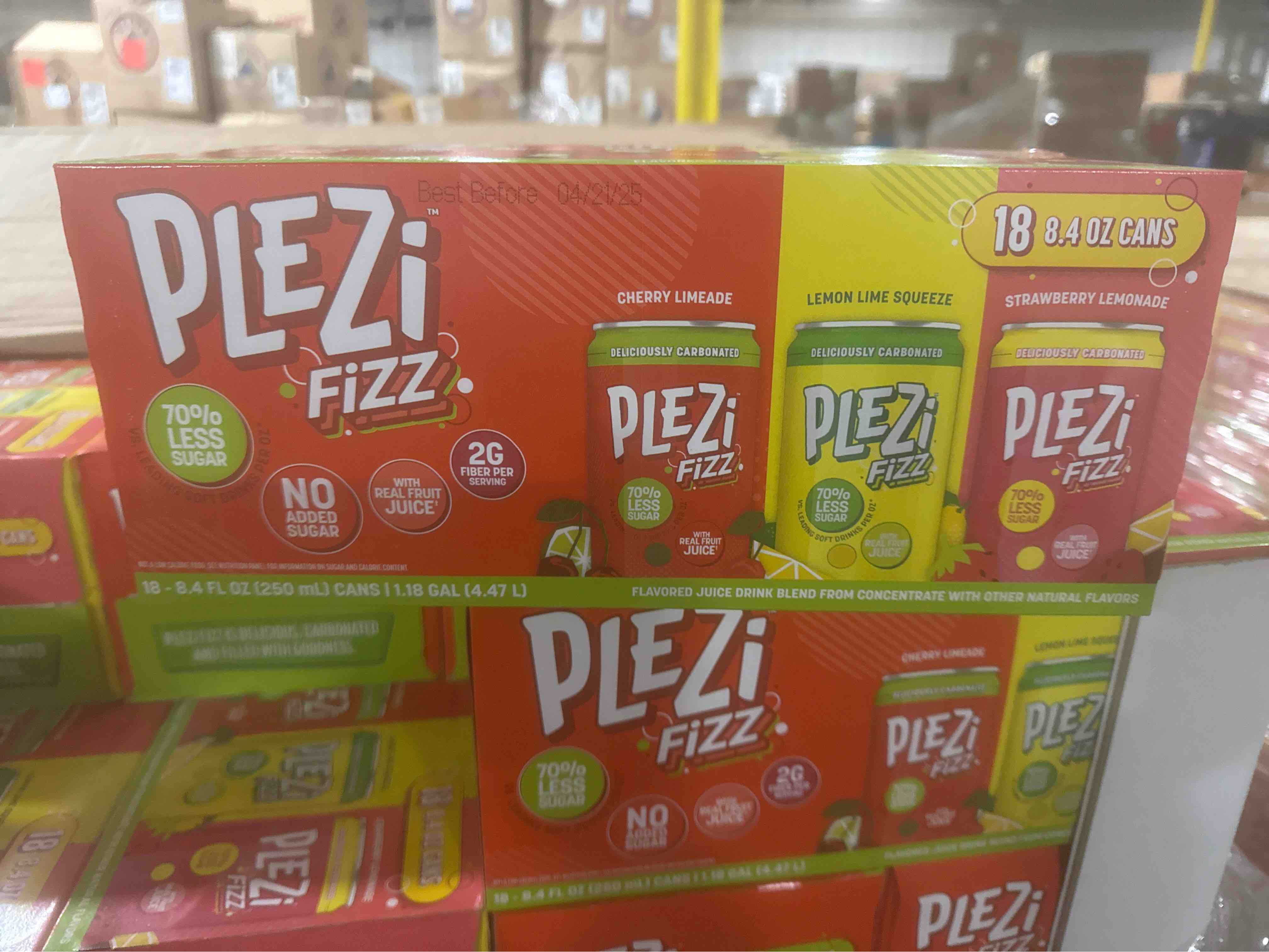 PLEZi FiZZ Sparkling Fruit Juice Drink, All Flavors Bundle - Prebiotic Soda with Low Sugar, Healthy Vitamin C, and 2g of Fiber - 8.4 Fl Oz (18 Pack) (BB 4/21/25)