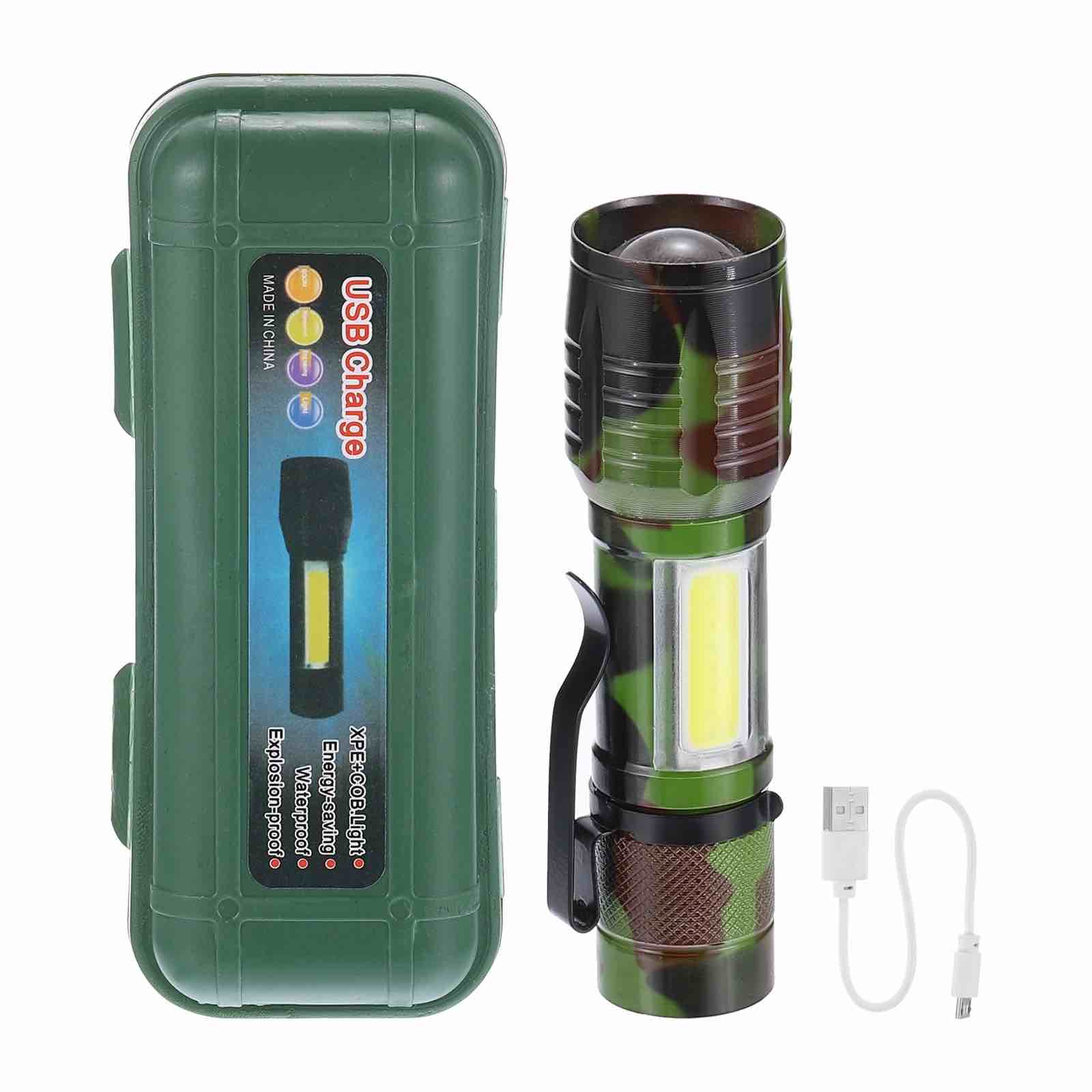  LED Flashlight, 3 Mode High Lumens LED Flashlight White Light Torch USB Rechargeable, Camouflage Green