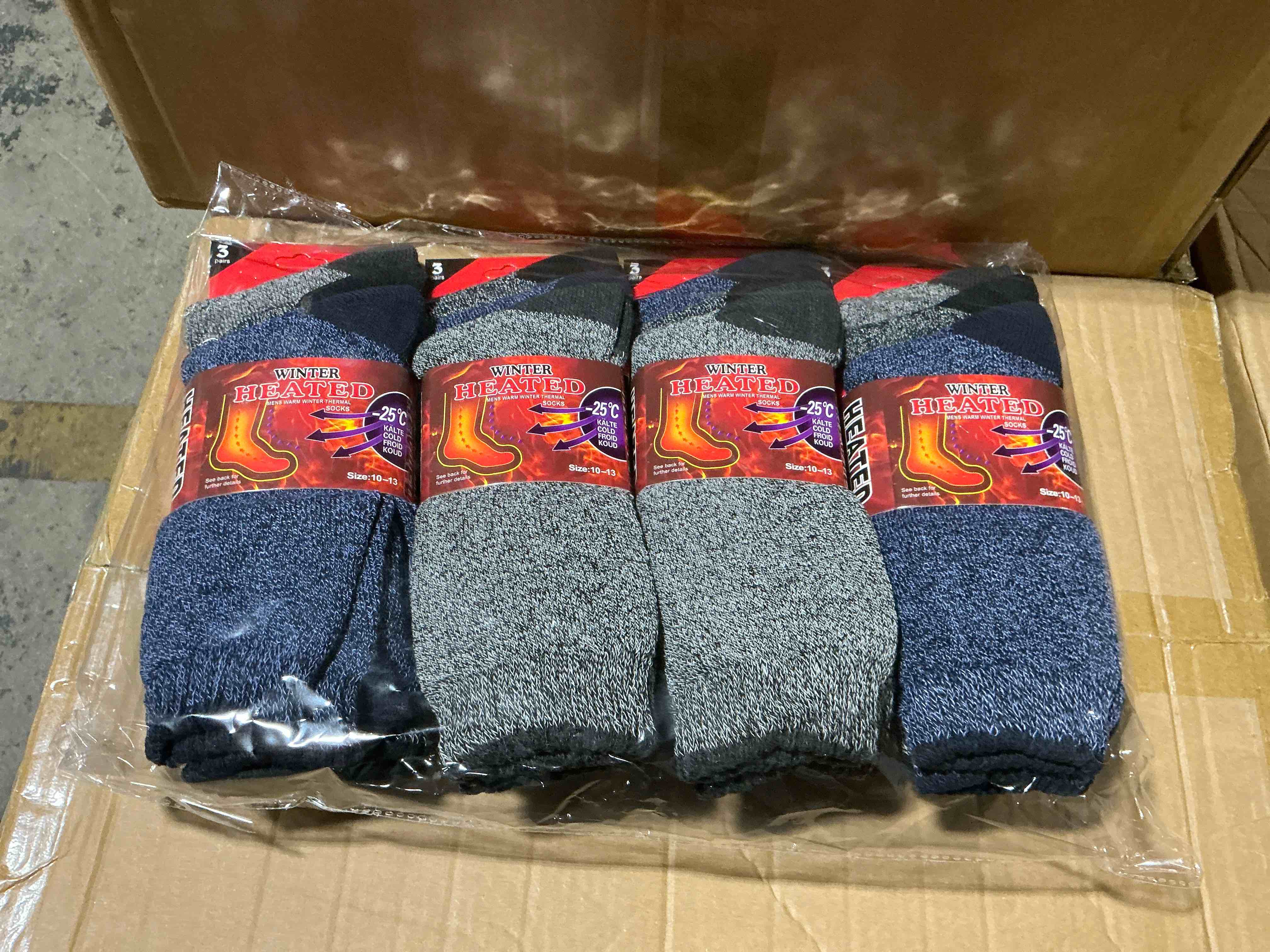 12 pairs of men’s winter heated socks size 10 to 13