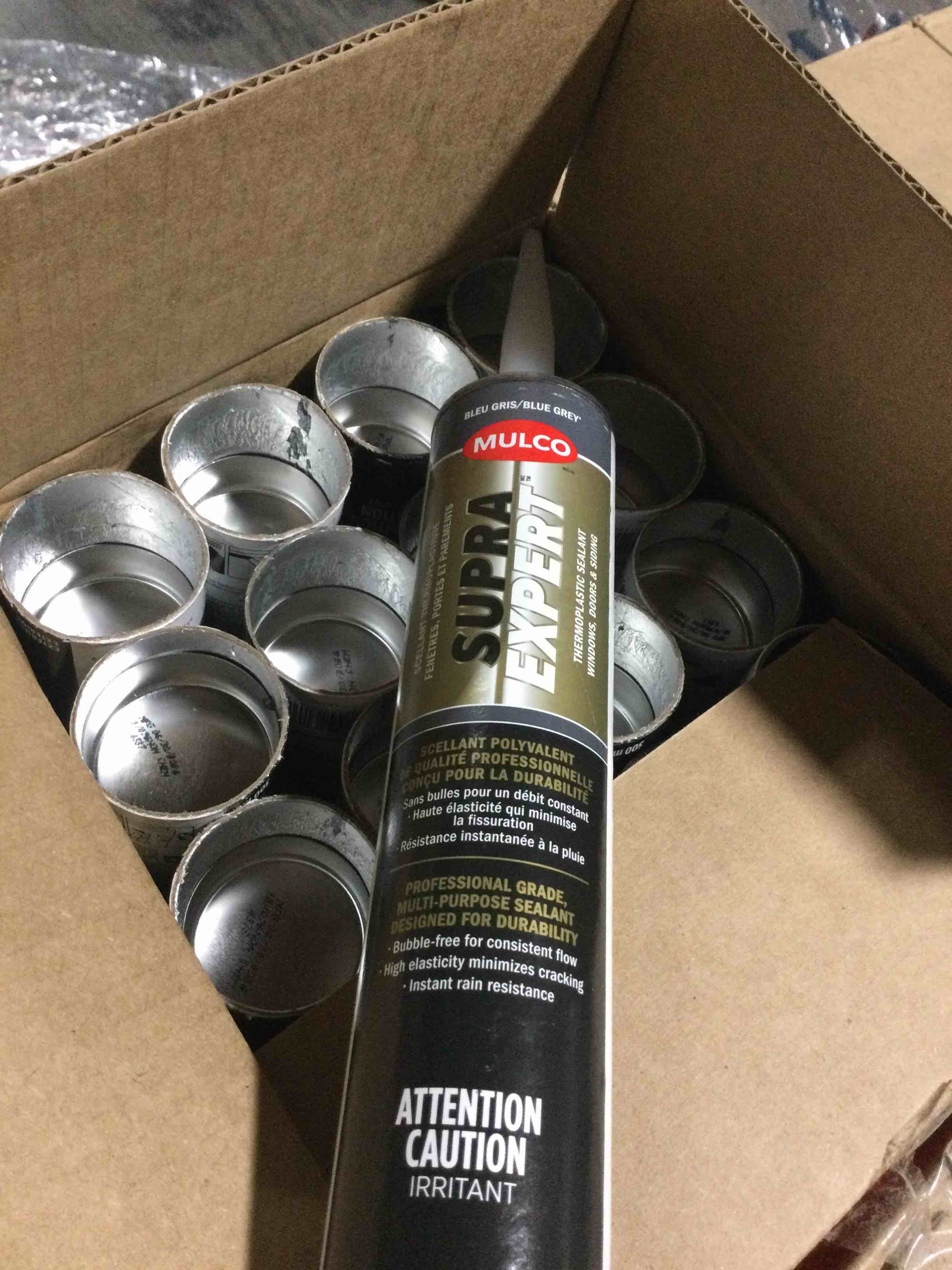 case of 20 300ml tubes of mulco supra, expert thermoplastic sealant blue gray