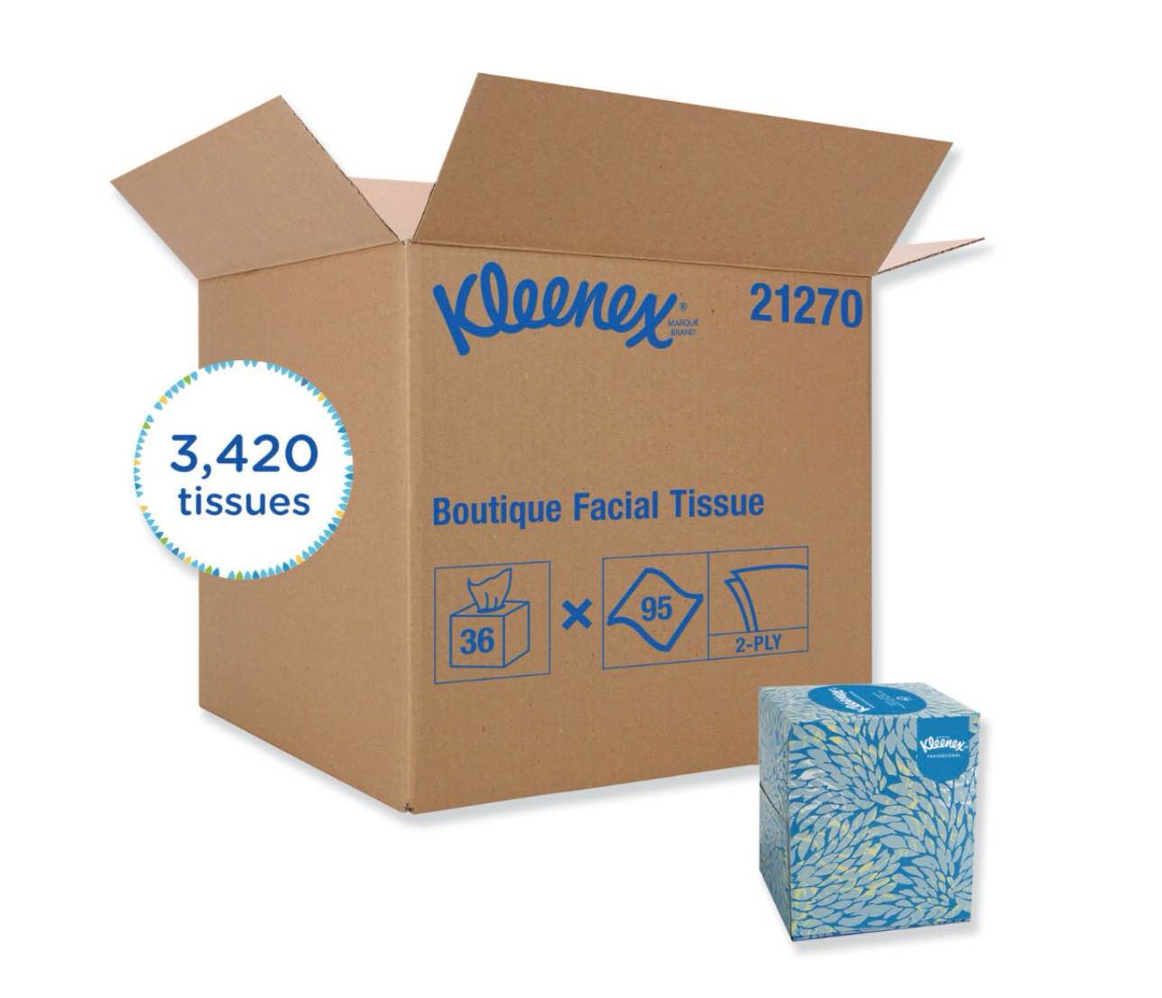 KLEENEX Facial Tissue in Boutique Pop-Up Box, 95/Box, 36 Boxes/Carton