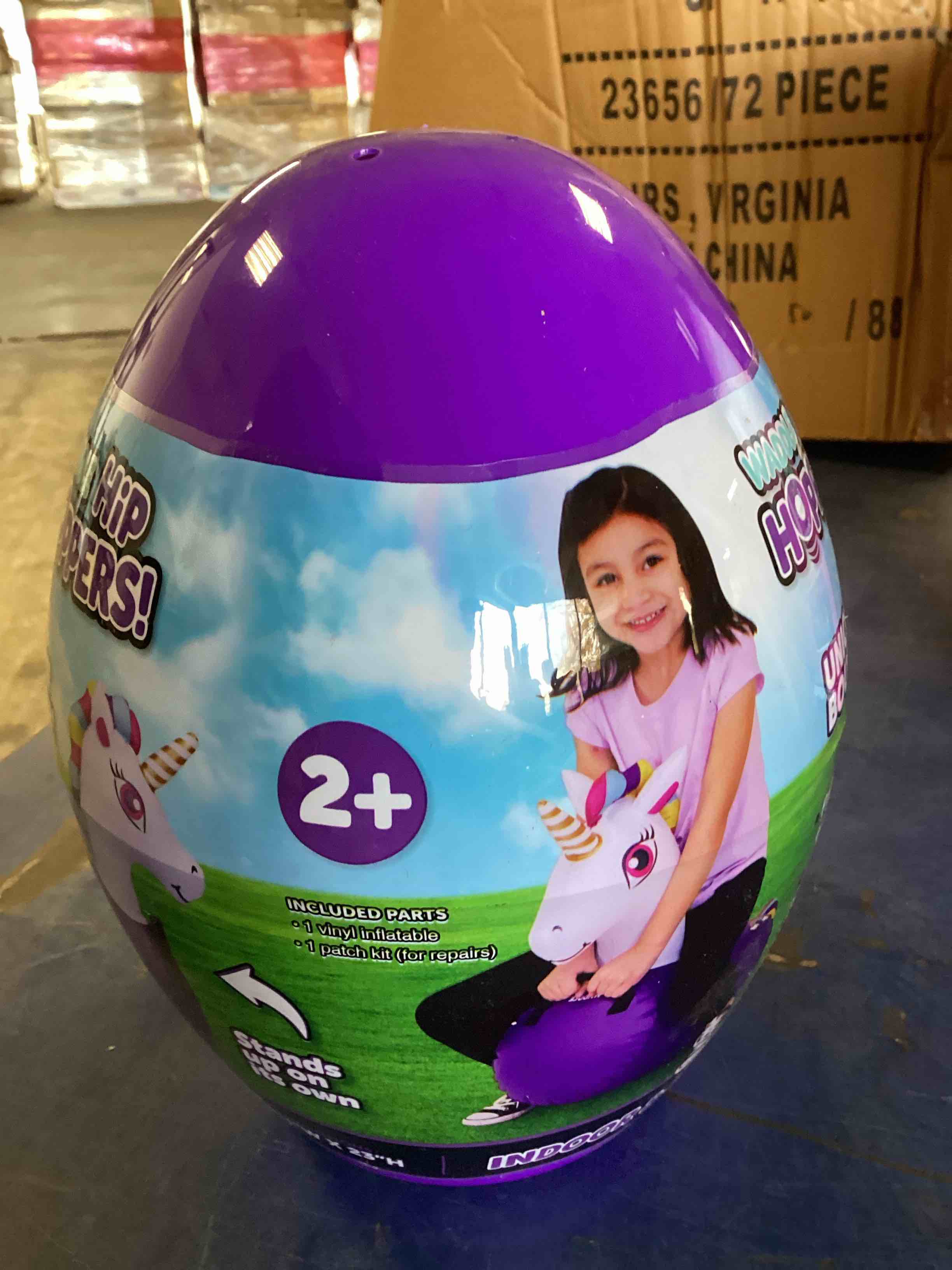 Waddle Purple Unicorn Hip Hopper Inflatable Hopping Animal Bouncer, 85 lbs, Ages 2+