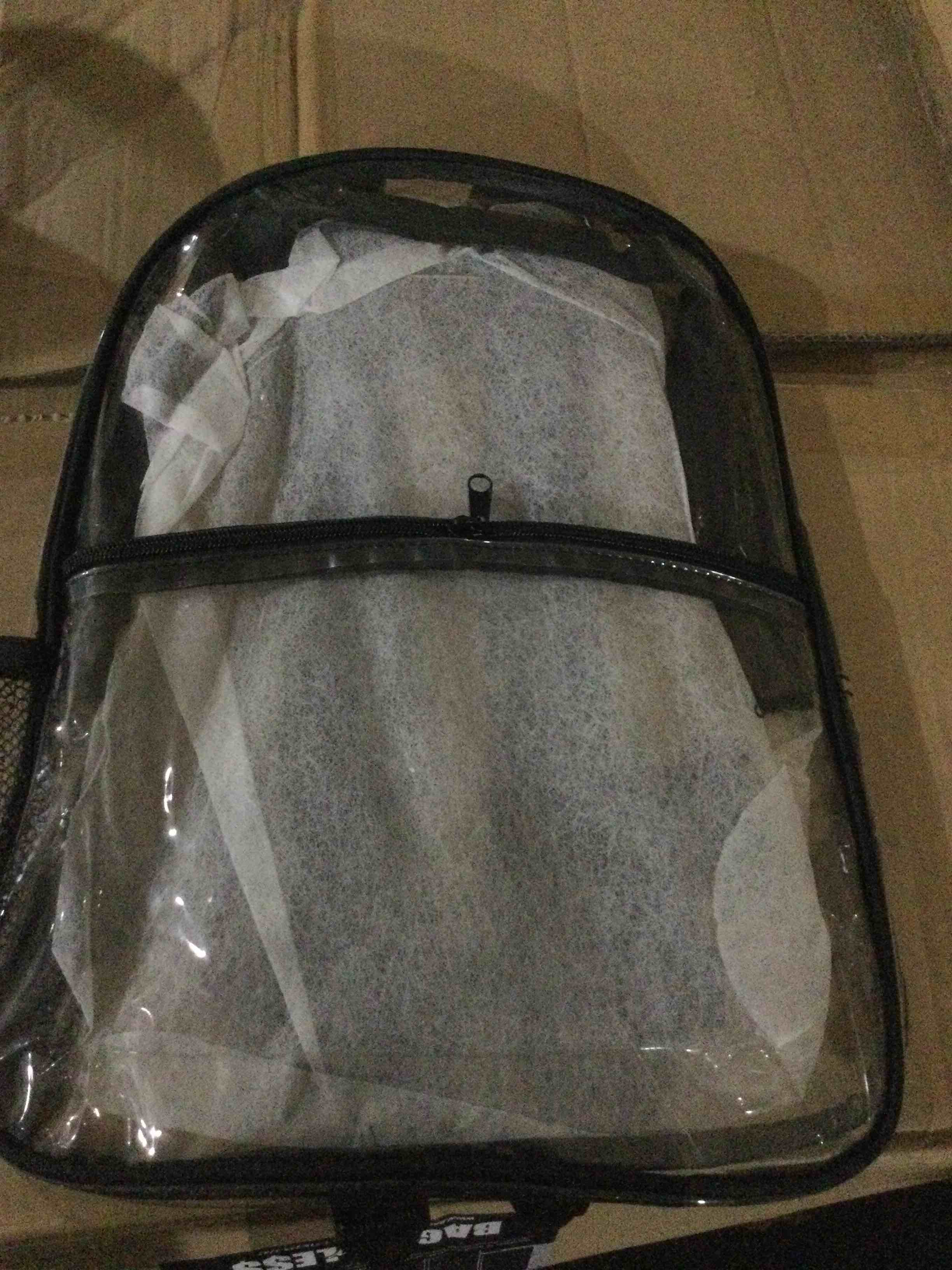 transparent vinyl security adjustable straps and mesh side pocket