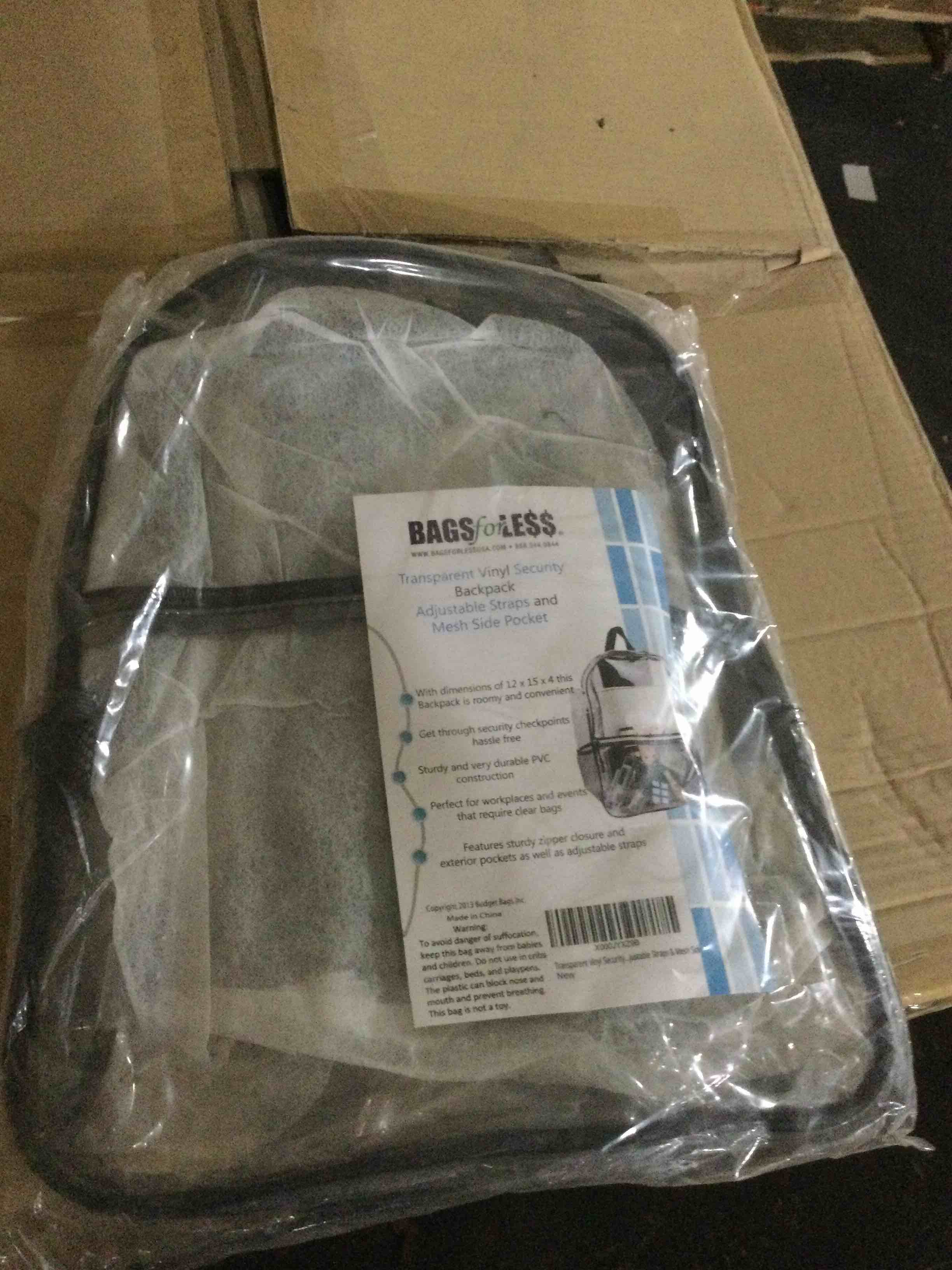 transparent vinyl security adjustable straps and mesh side pocket