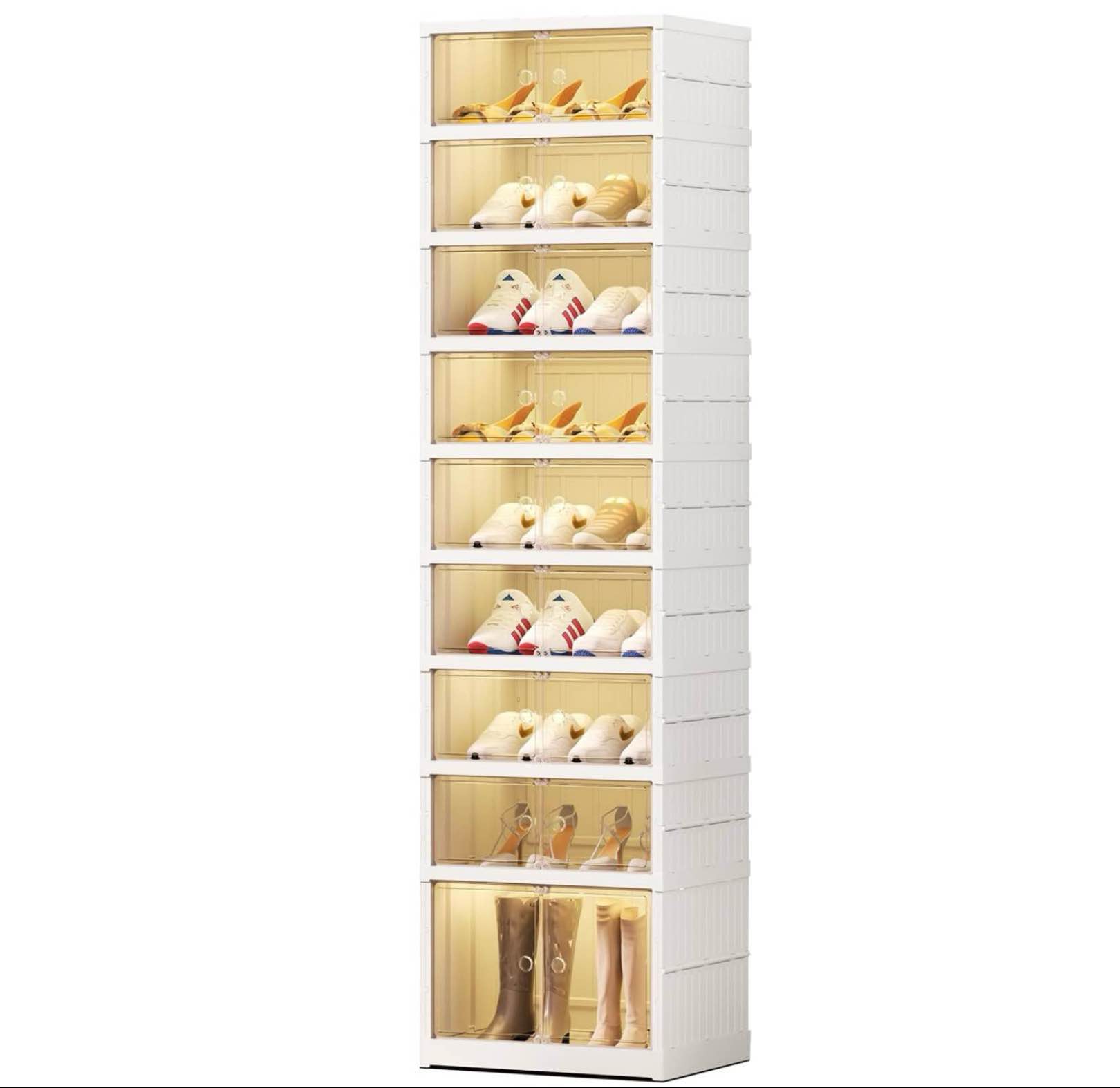 5 Tier Foldable Shoe Rack Organizer for Closet 18-36Pairs Plastic Collapsible Shoe Racks Shelf Stackable Clear Folding Shoes Storage boxes for Small Spaces Narrow Shoe Storage Cabinet