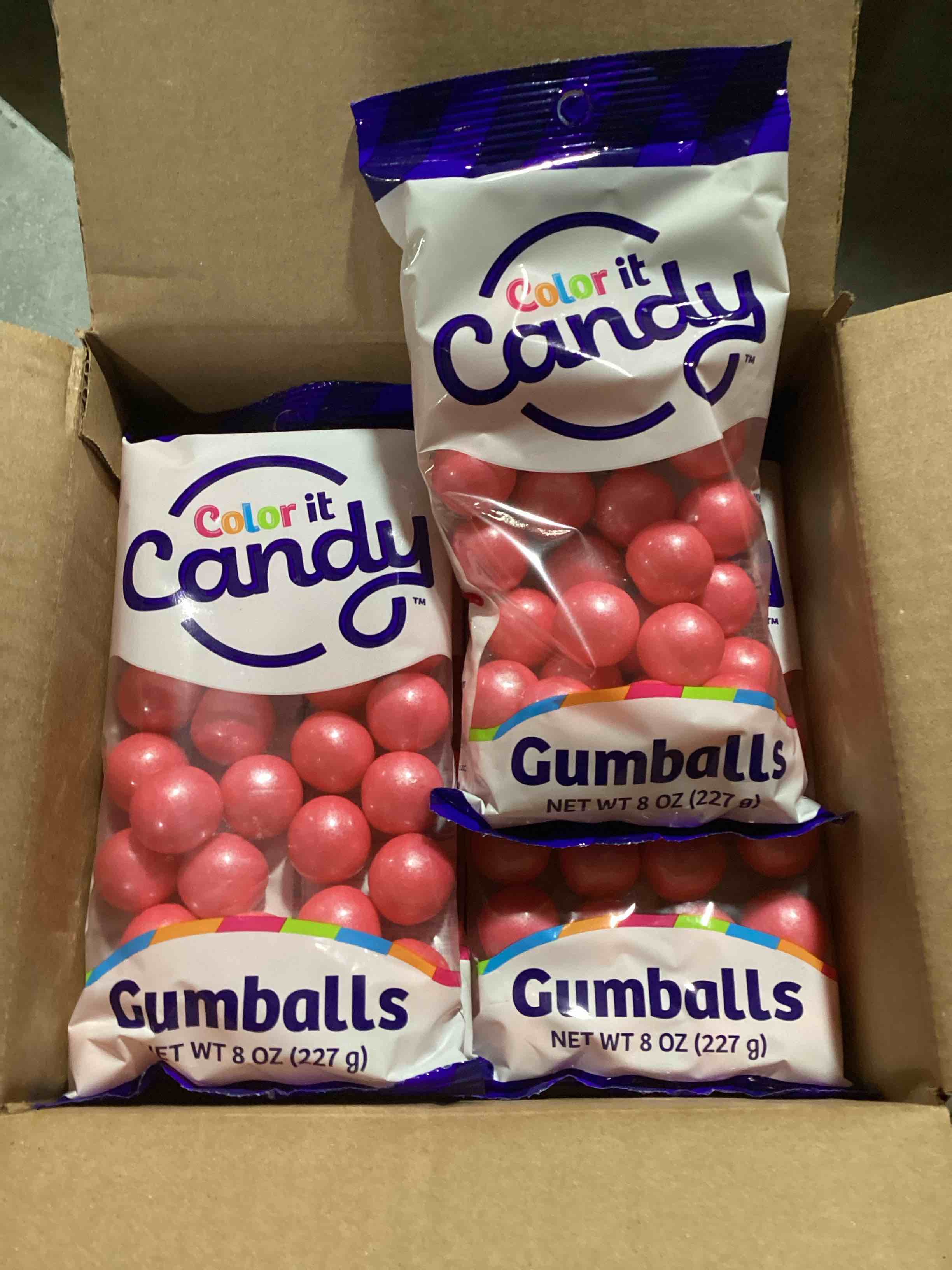 Case of 4 (8 Oz. Bags) of Color It Candy Pink Gumballs 