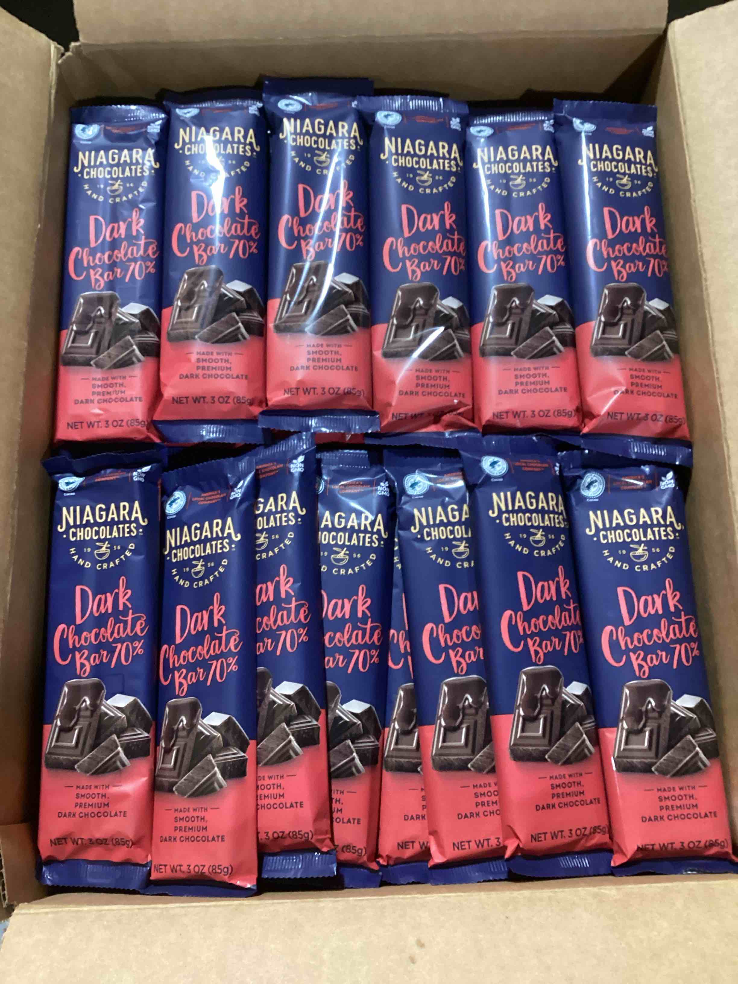 Case of 180 Niagra Chocolates 3 Oz. Dark Chocolate Bar (BB 1/25)