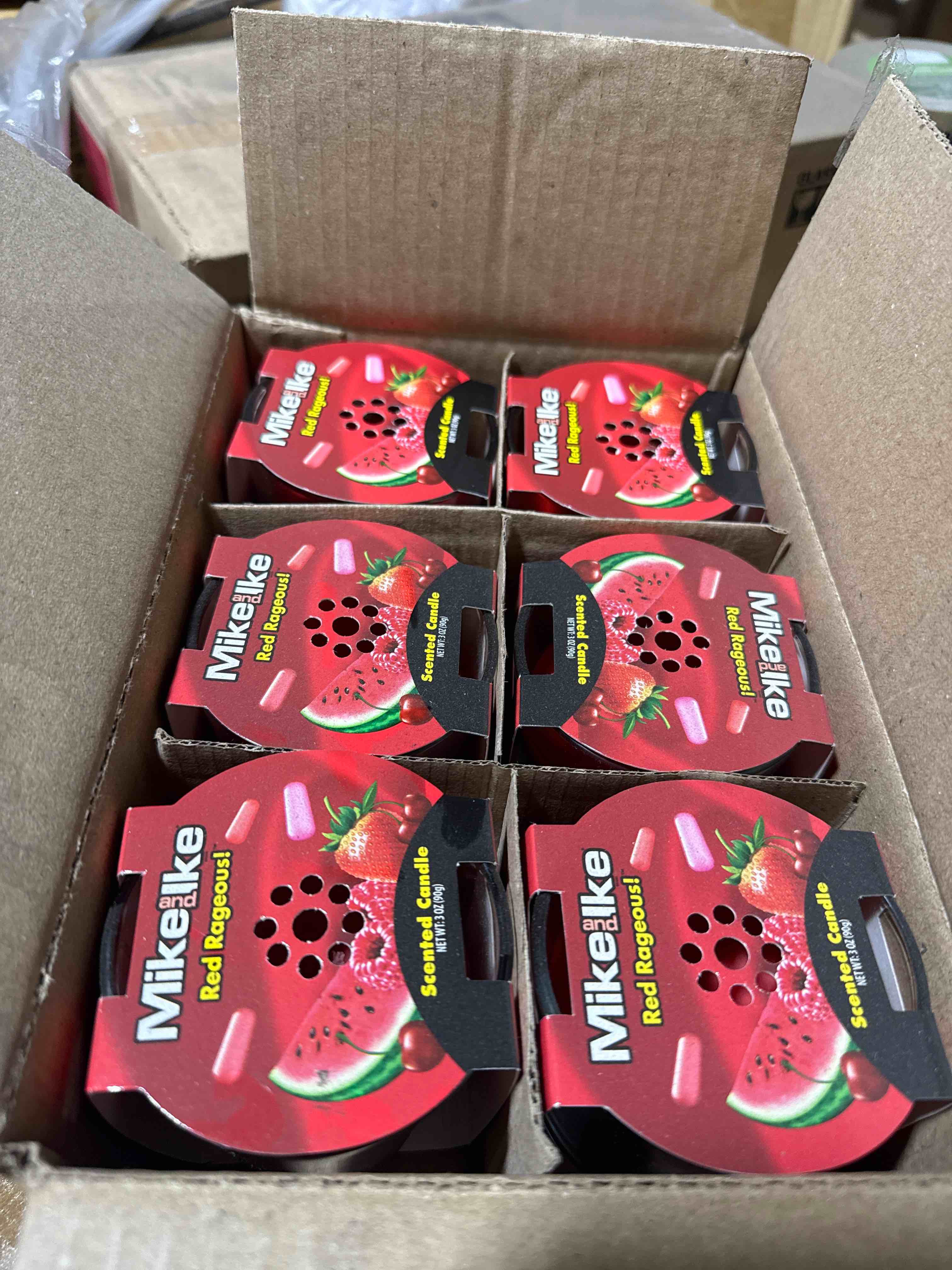 case of 6 mike ike scented candle 3 oz 