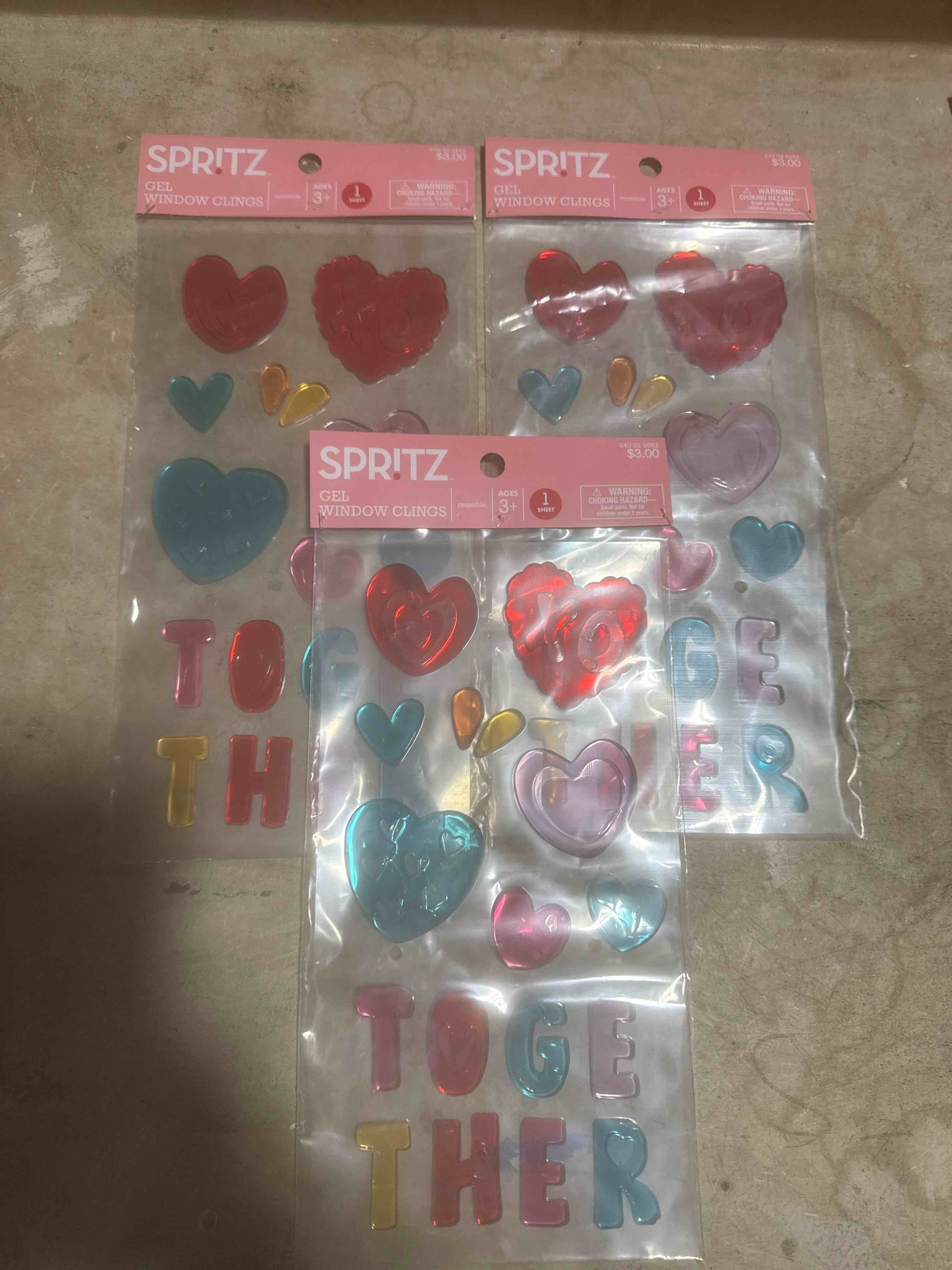 Set of 3 17ct Valentine's Day Window Gel Clings - Spritz™