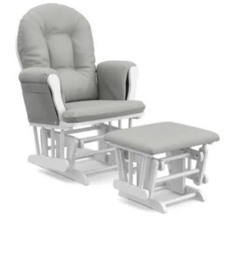 White/ Gray Glider and Ottoman Set Nursery Rocking Chair