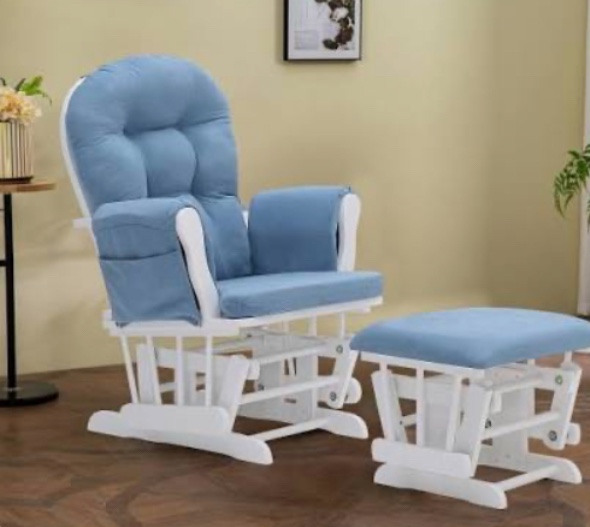 Glider with ottoman white / blue swirl 