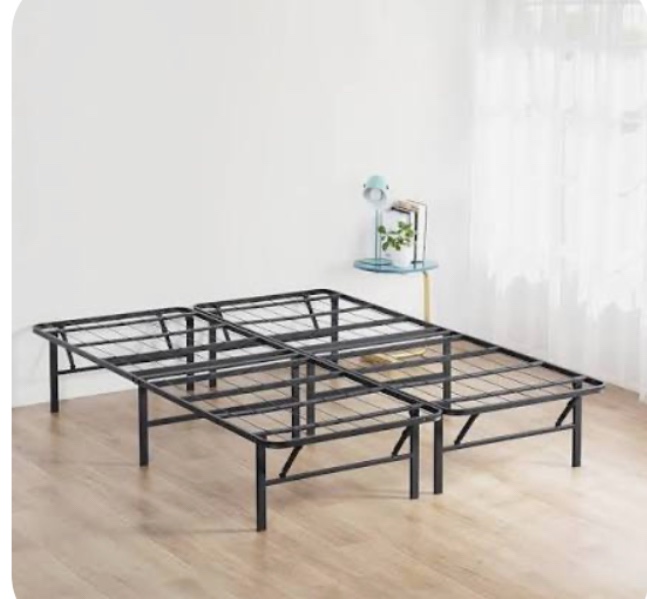 14 Inch Foldable Metal Platform Bed Frame, Steel Mattress Foundation, Comfort Base, Easy Under Bed Storage, No Box Spring Needed, King