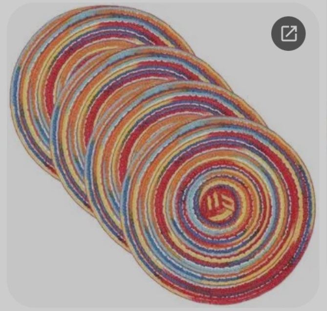 myHomeBody Round Woven Placemats, 6pcs, 14.8" Braided Woven Placemats, Attractive Kitchen Décor Place Mats, Round Placemats as Table Mat, Rainbow, Set of 6