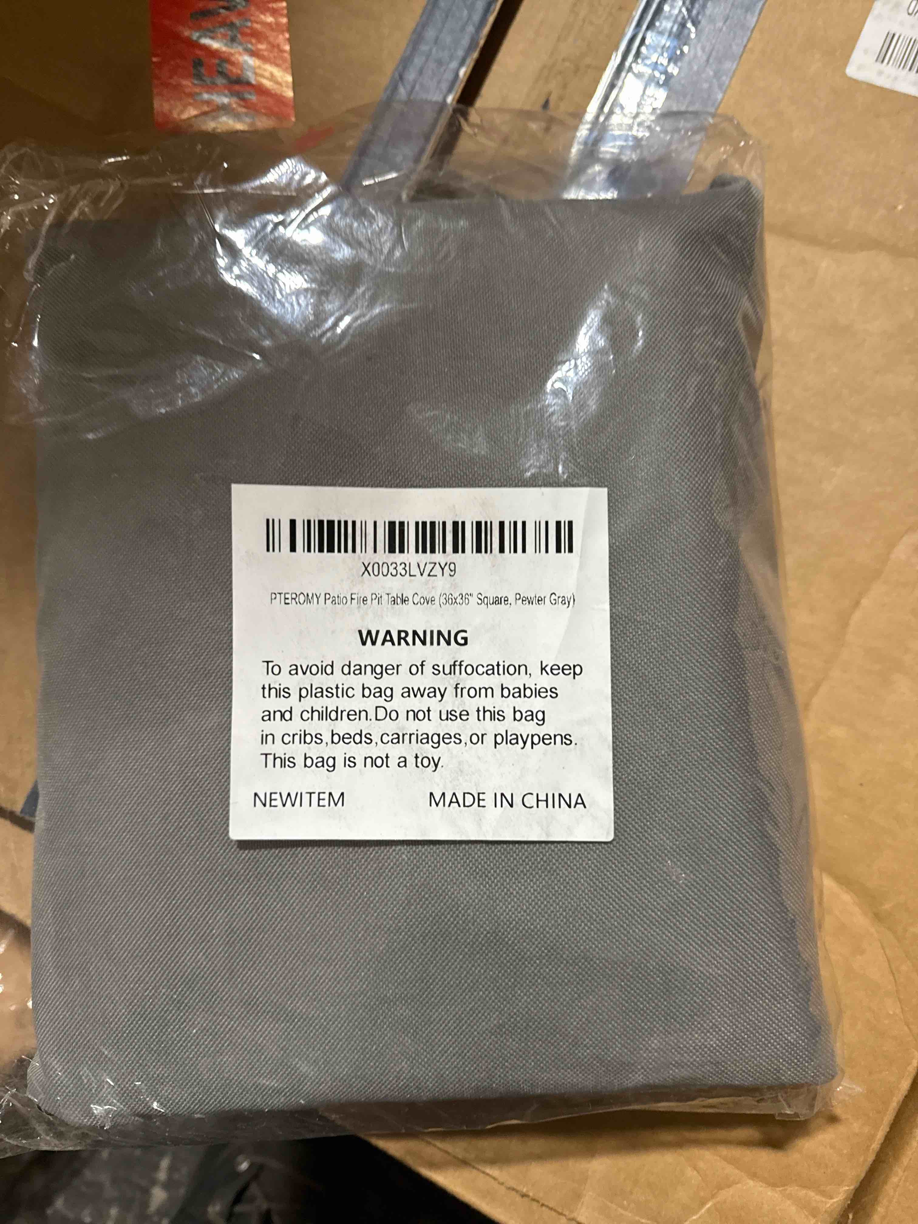 Condition photo showing New/Like New for PTEROMY Patio Fire Pit Table Cover, Heavy Duty 600D Canvas Outdoor Waterproof Fireplace Cover (Pewter Gray, Square, 36'')