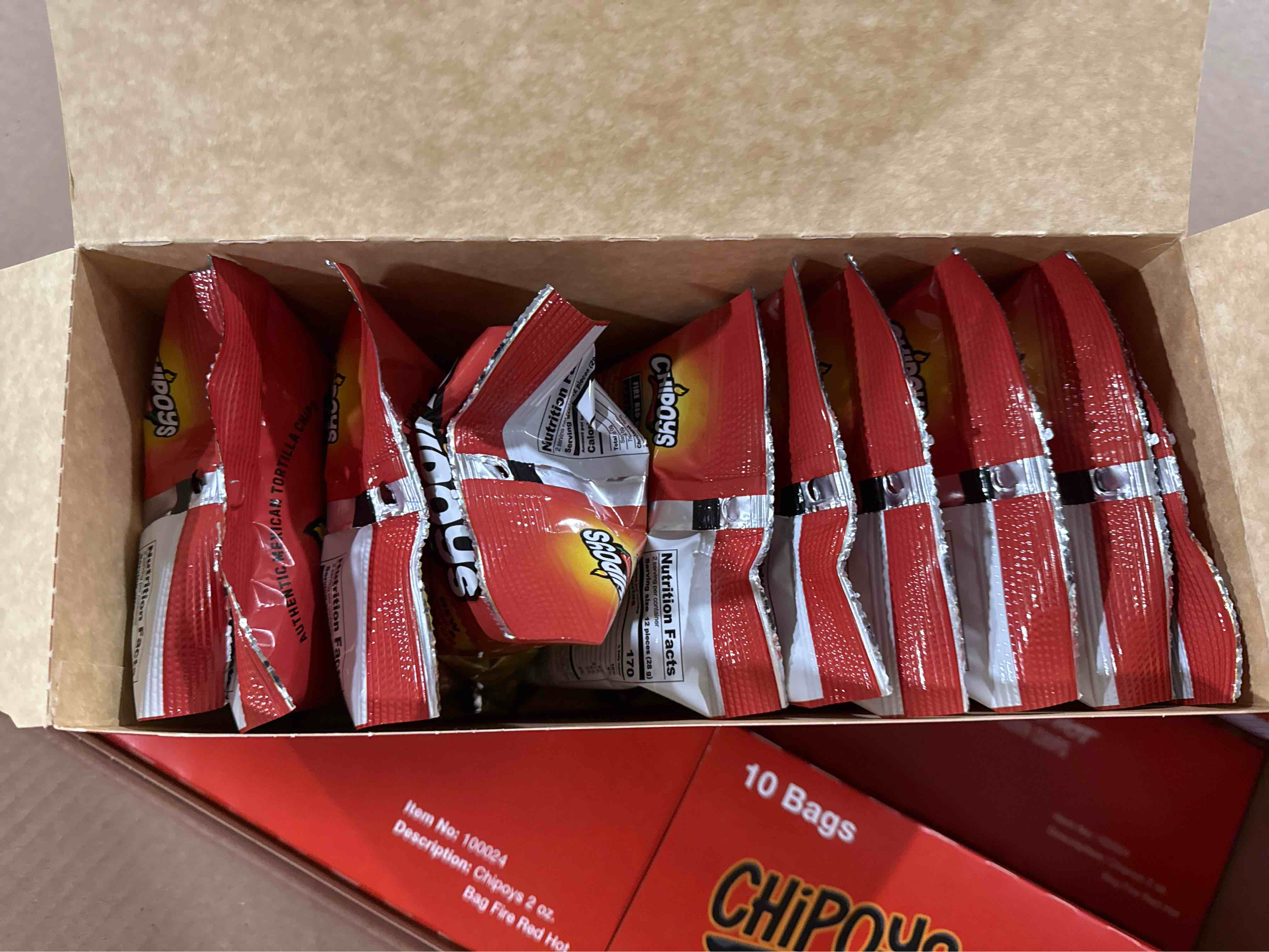 Case of 10 Chipoys Fire Red Hot Spicy Rolled Corn Tortilla Chips 2oz, Gluten-Free, No Trans Fat, High Protein, Low-Calorie Flavorful Mexican Snacks, Made of Crunchy Maiz Chips with Natural Ingredients BB 11.2025