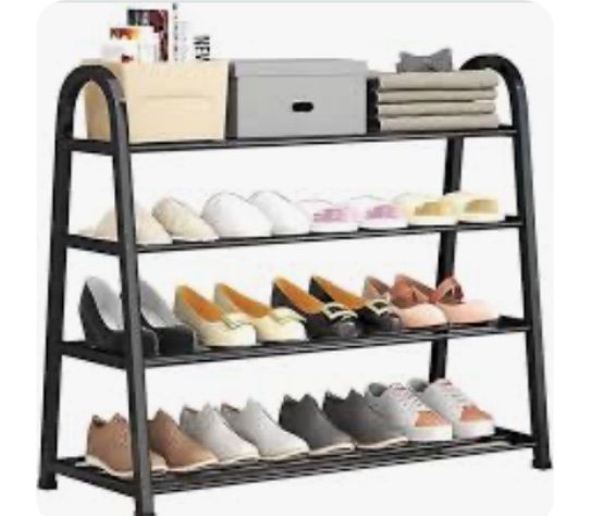 A Shape Shoe Rack 4-Tier Stand Free Standing Shoe Rack Suit For 12-16 Pair Shoes, Shoe Organizer Easy Assembly Stackable Shoe Storage Shelf For Entryway, Closet, Cloakroom Black 