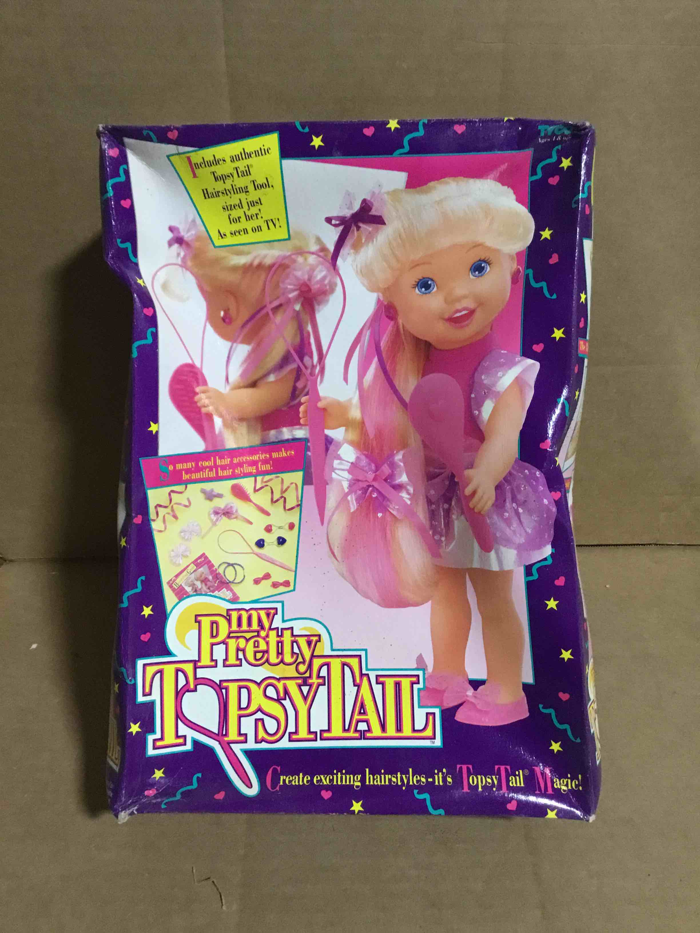 Vintage My Pretty Topsy Tail Doll Tyco 1993 Unopened Box Hairstyling Tool