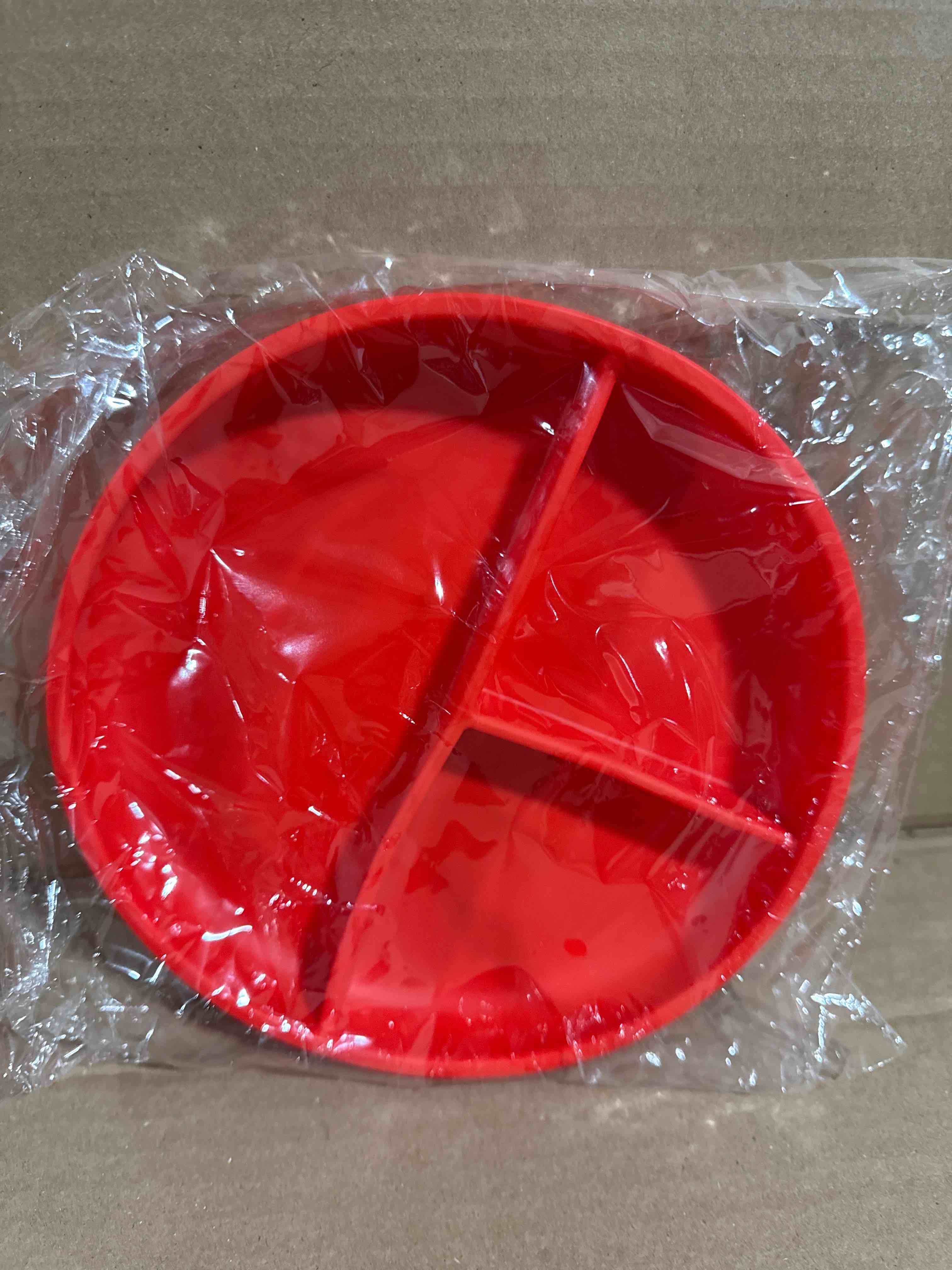 kids round 3 portion red silicone suction plate