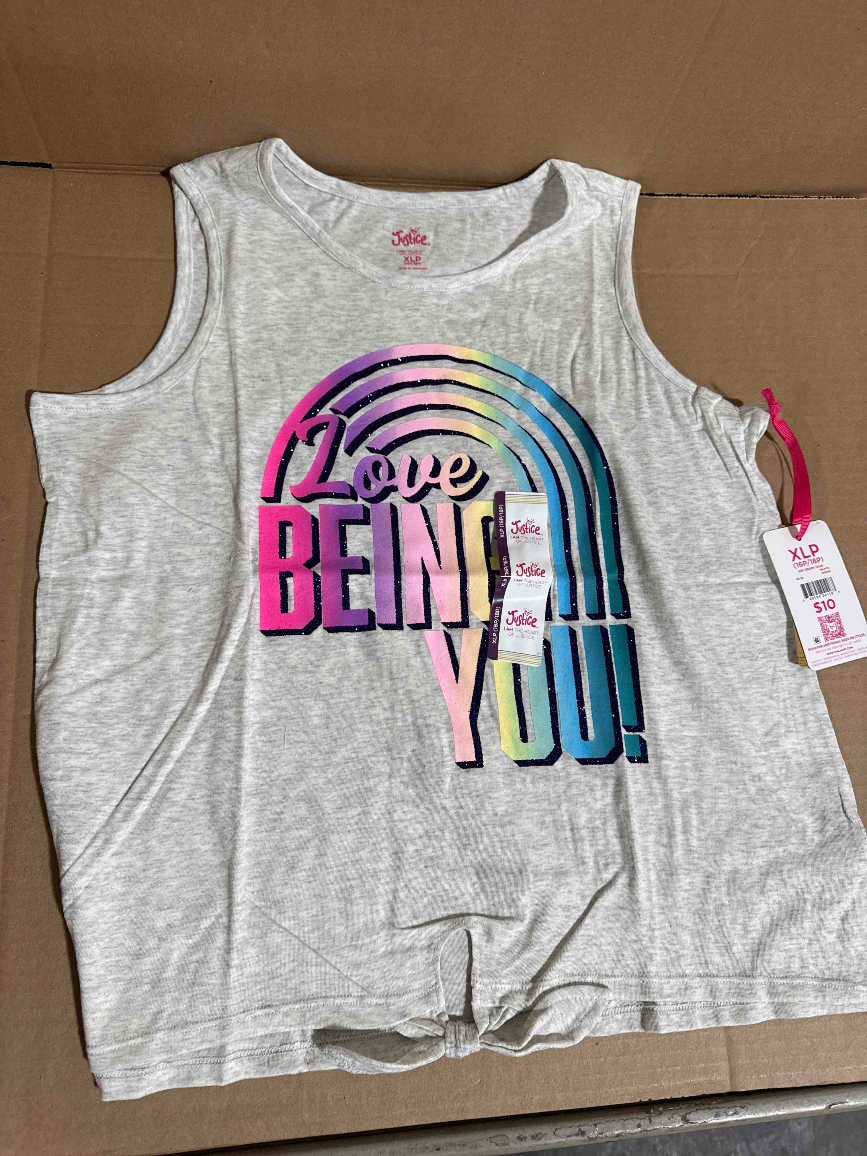 Case of 24 Justice Love Being You Sleeveless Shirt Heater Grey Size Kids 16/18 