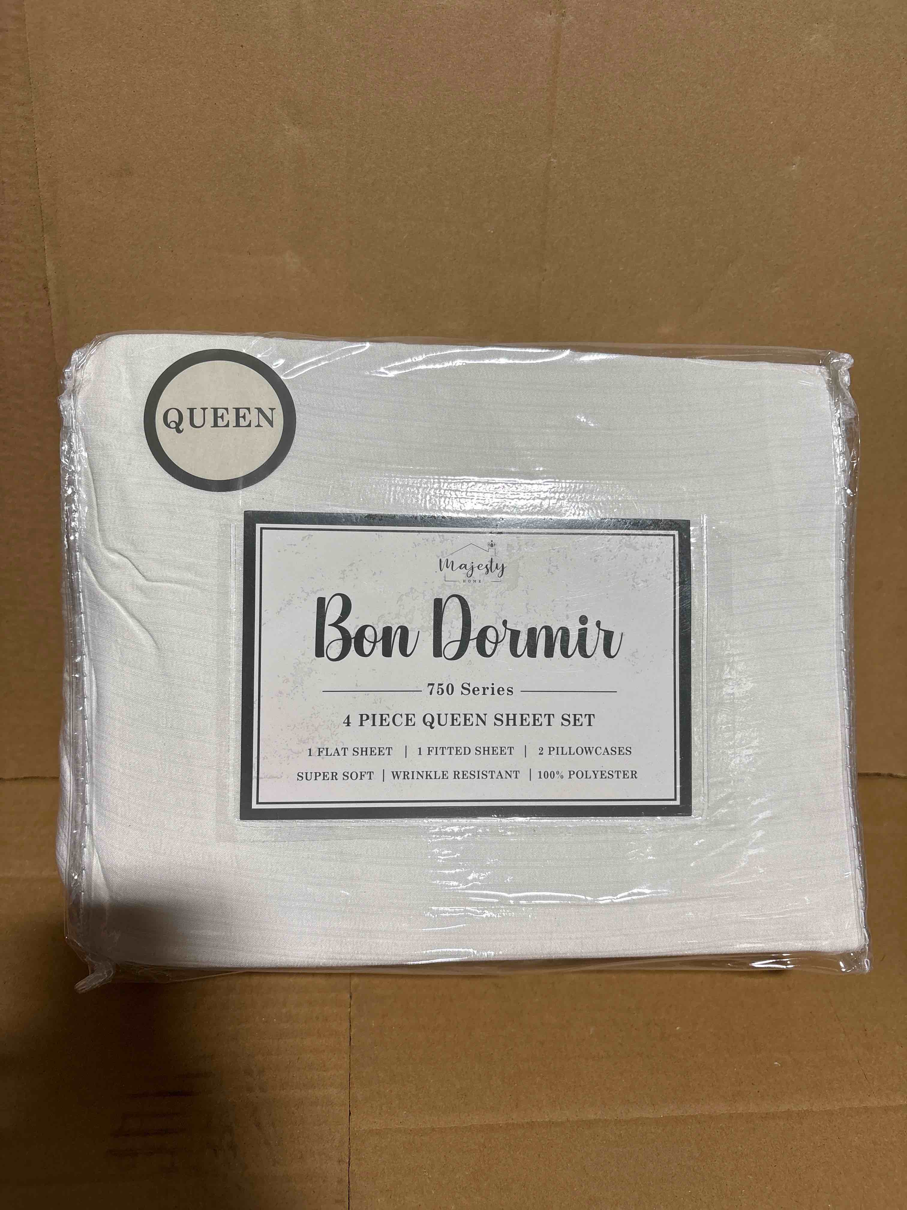 Bon Dormir 750 series 4 piece queen sheet set includes one flat sheet one fitted sheet two pillowcases