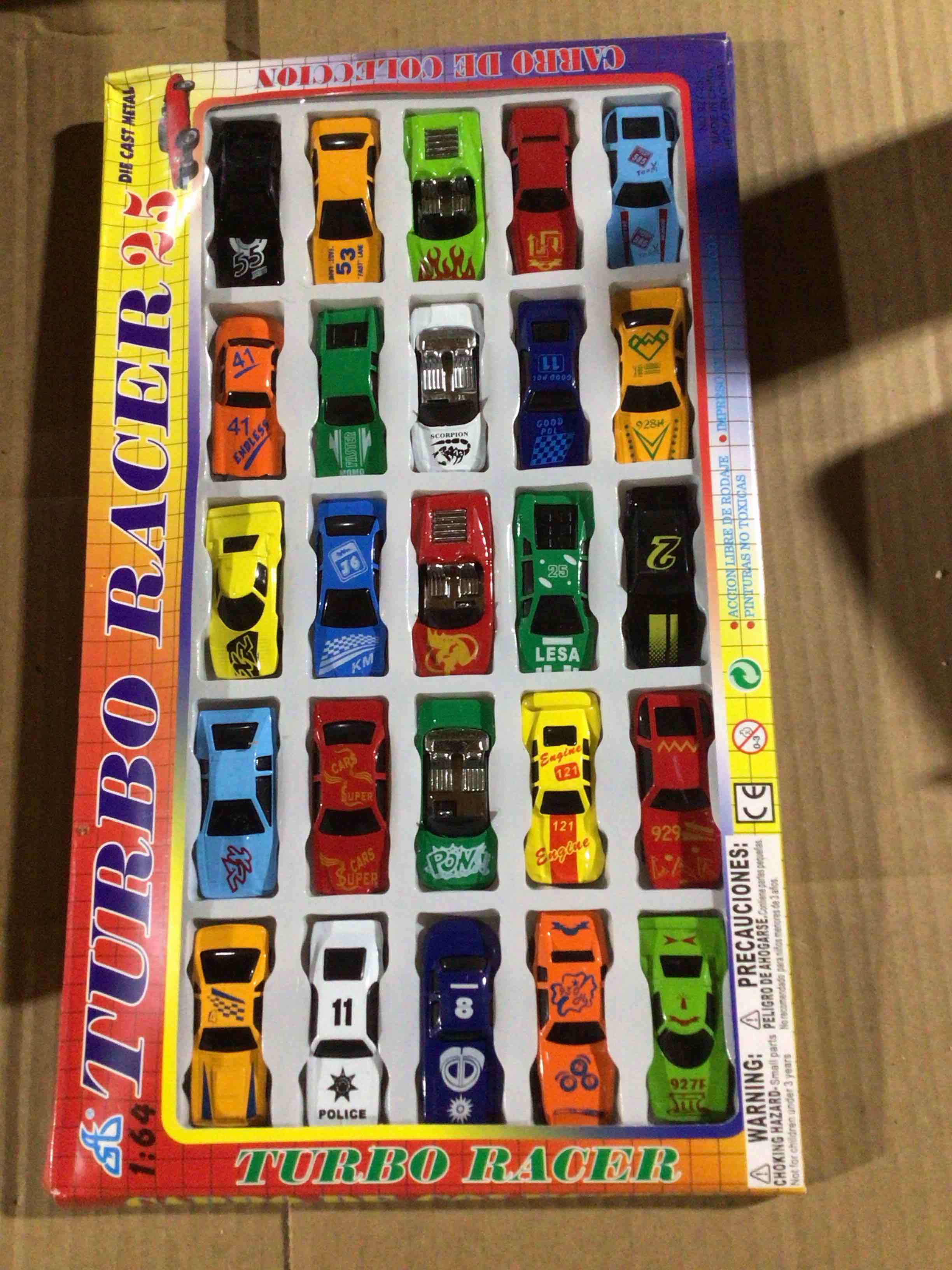set of 25 die - cast metal toy cars ,turbo racer brand,scaled 