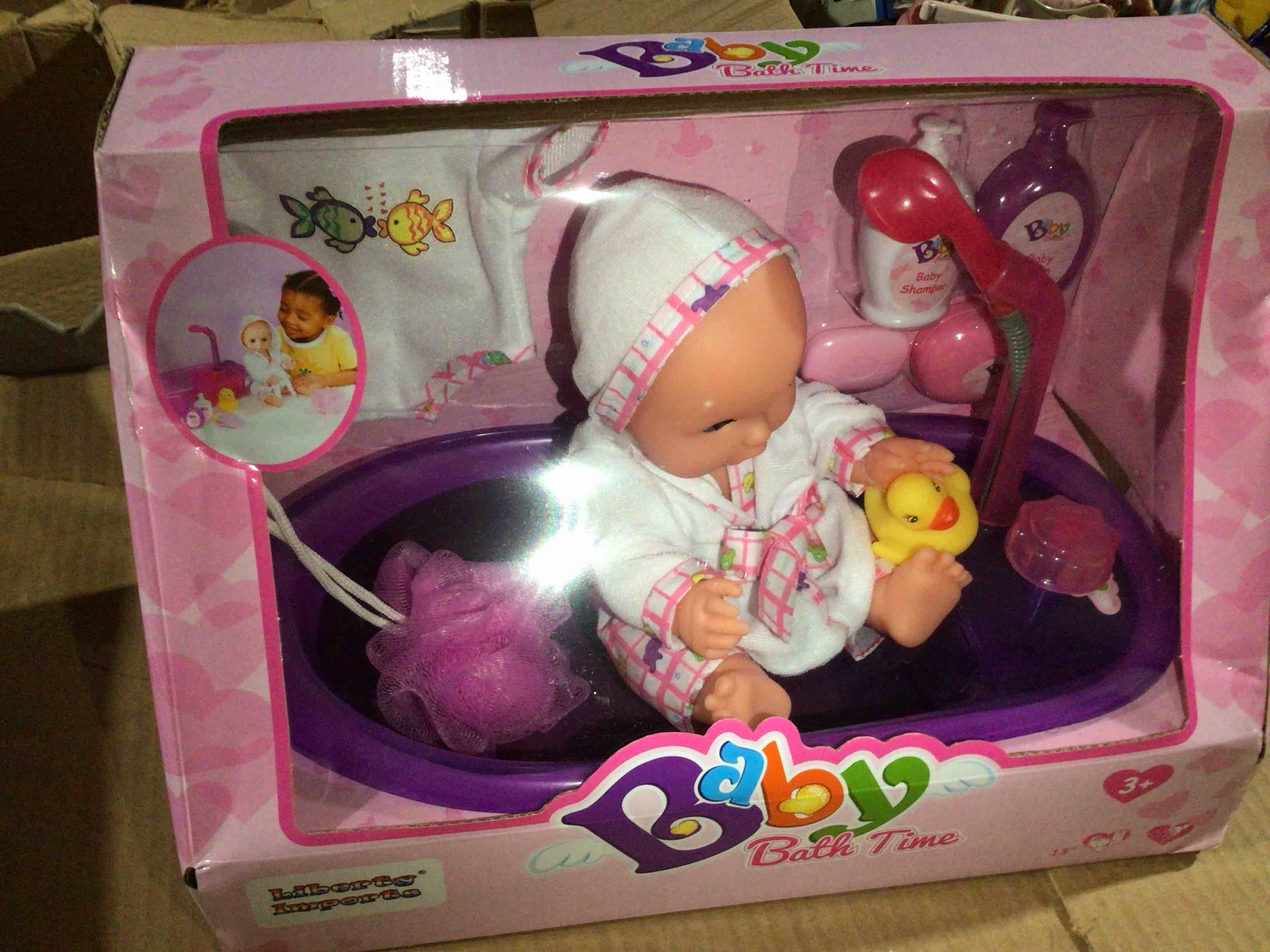 Condition photo showing New/Like New for Liberty Imports Little Newborn Baby 13-Inch Bathtime Doll Bath Set - Real Working Bathtub with Detachable Shower Spray and Accessories for Kids Pretend Play