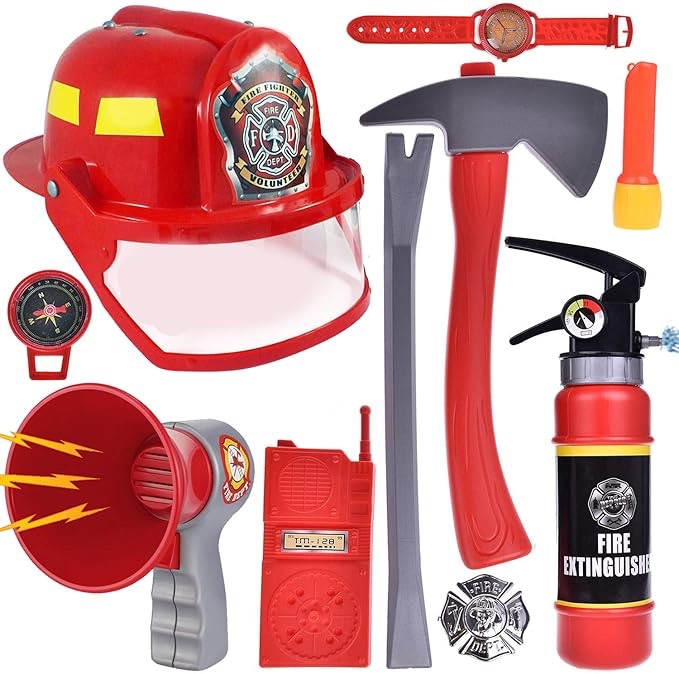 Liberty Imports 10 Pcs Fireman Gear Firefighter Costume Role Play Toy Set for Kids with Helmet and Accessories