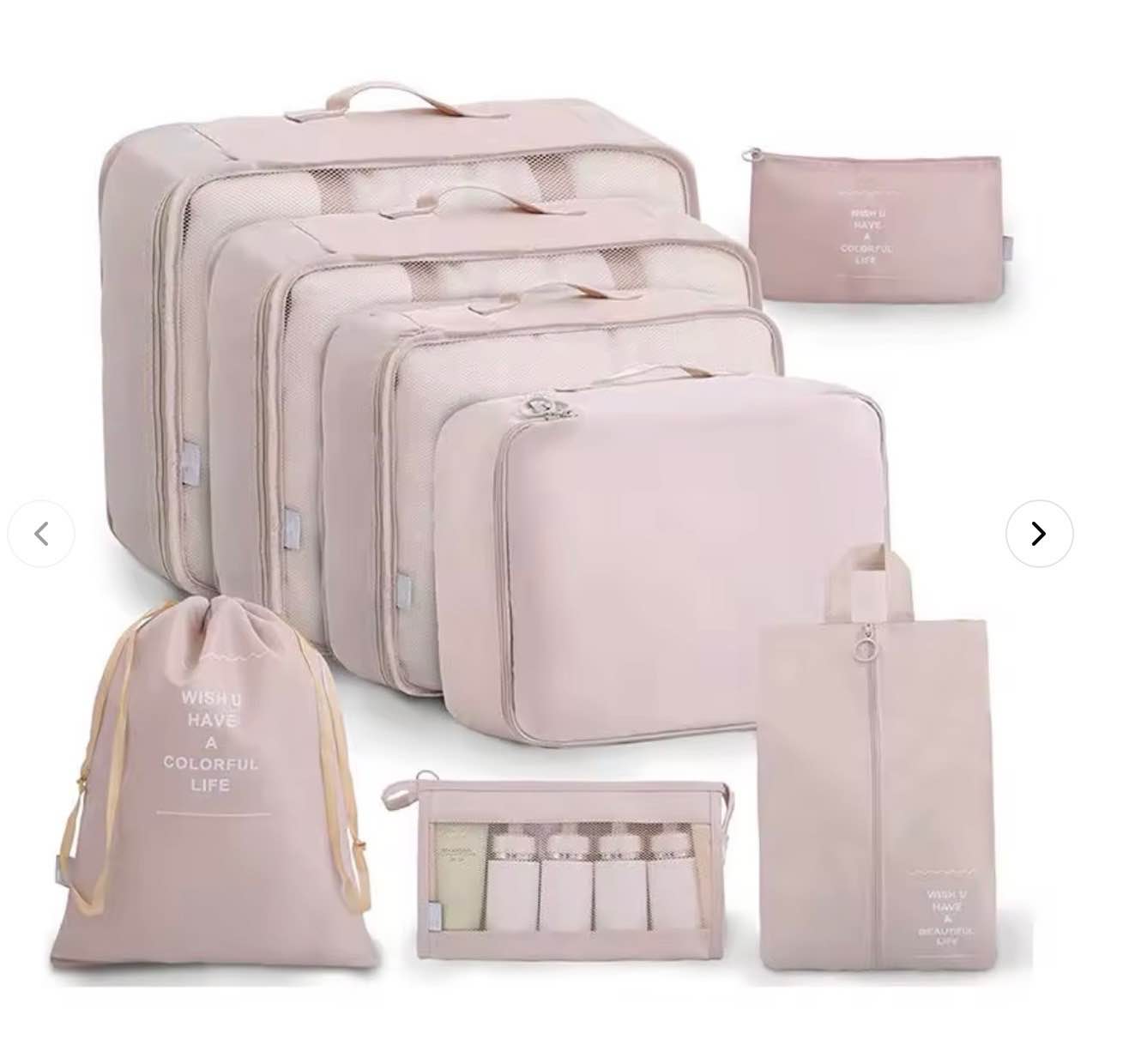 8 pc travel, luggage organizer, packing cube set pink
