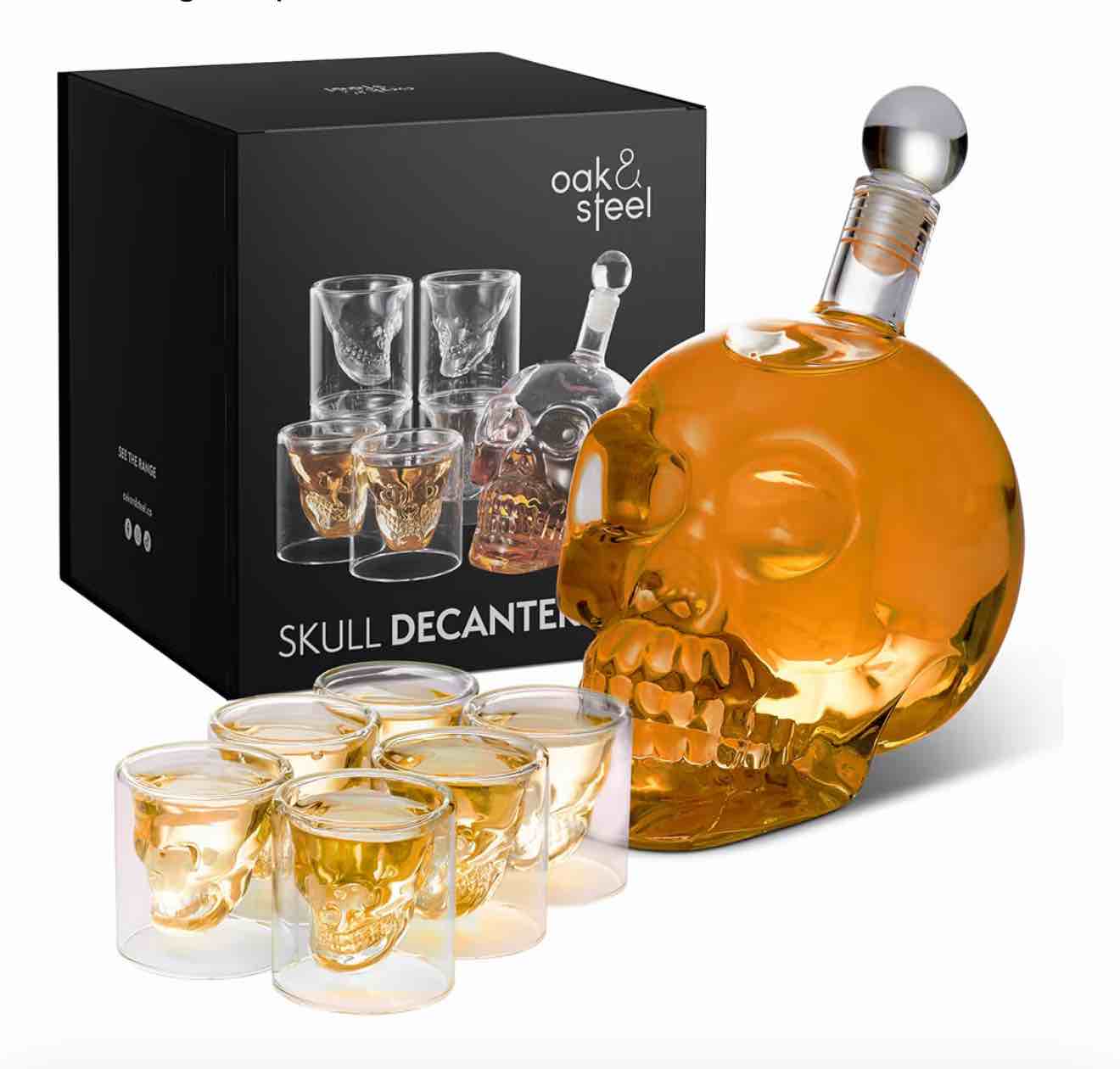 Skull Decanter with 6 Matching Glasses, Skull Bottle Decanters for Tequila, Vodka, Alcohol, Whiskey Decanter Set for Men, Him, Husband, Fathers Day Gift for Dad, Christmas Gift