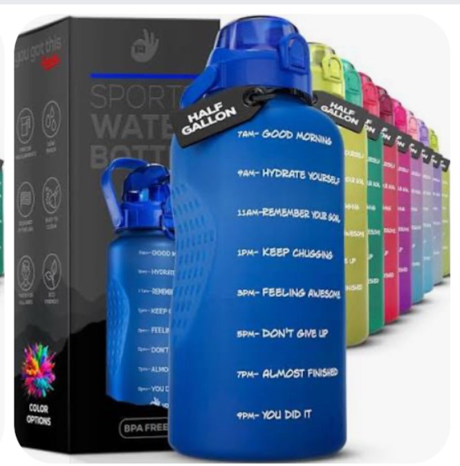 Motivational Water Bottle with Time Marker,Half Gallon Water bottle with Straw 64 oz/2.2L Gym Water Bottle, Achieve All-Day Hydration SpillProof, BPA FREE