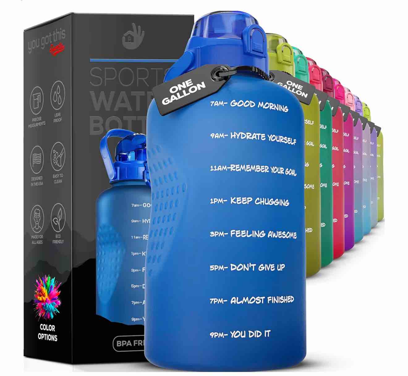 Motivational Water Bottle with Straw & Handle,One Gallon Water Bottle 128 oz/3.8L,Reusable Water Jug, Achieve All-Day Hydration SpillProof, BPA FREE