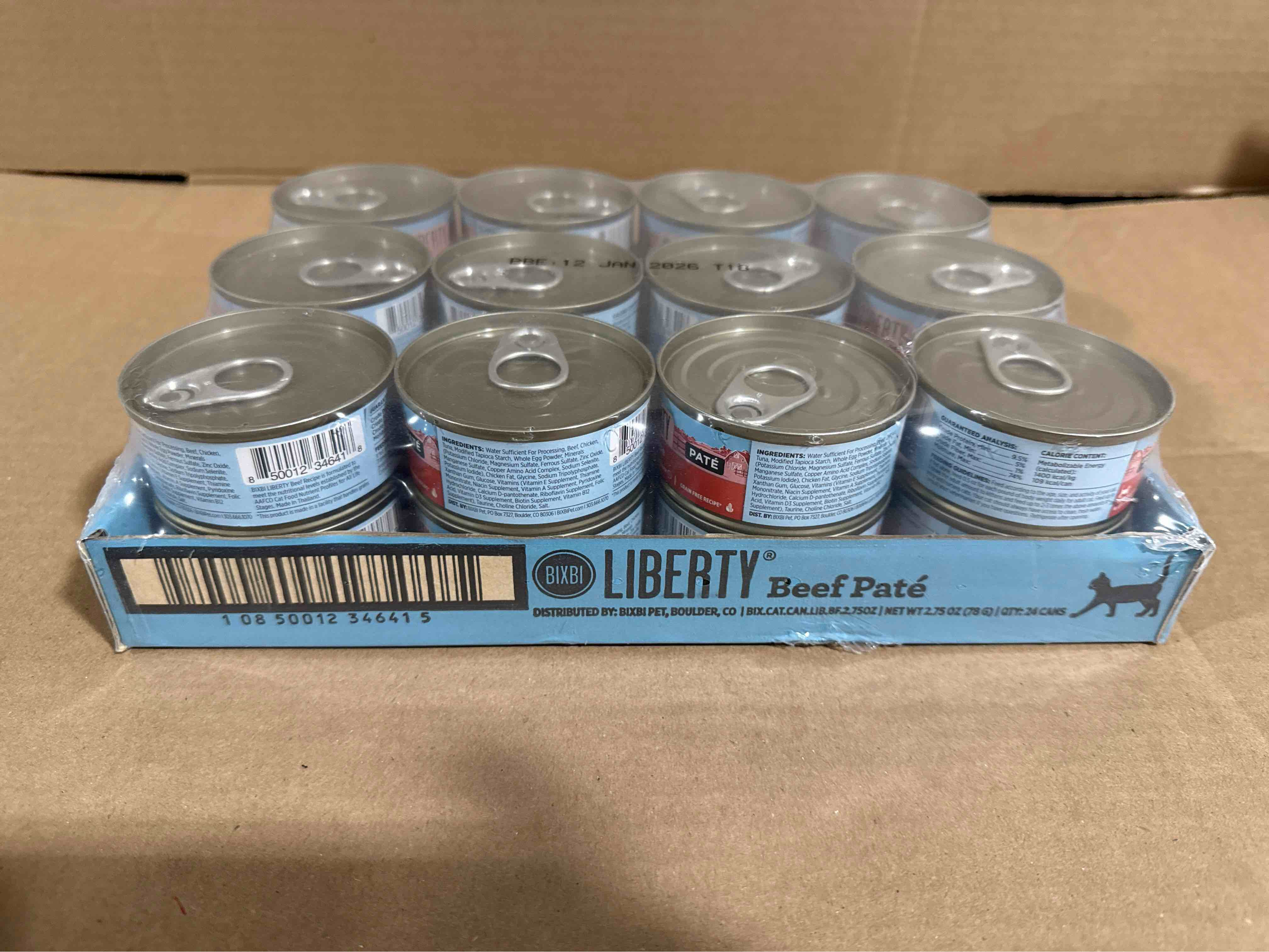 Case of 24 BIXBI Liberty Canned Wet Cat Food - Grain Free, Beef Pate Recipe, 2.75 Ounce (Pack of 24) Bb 1/2026 