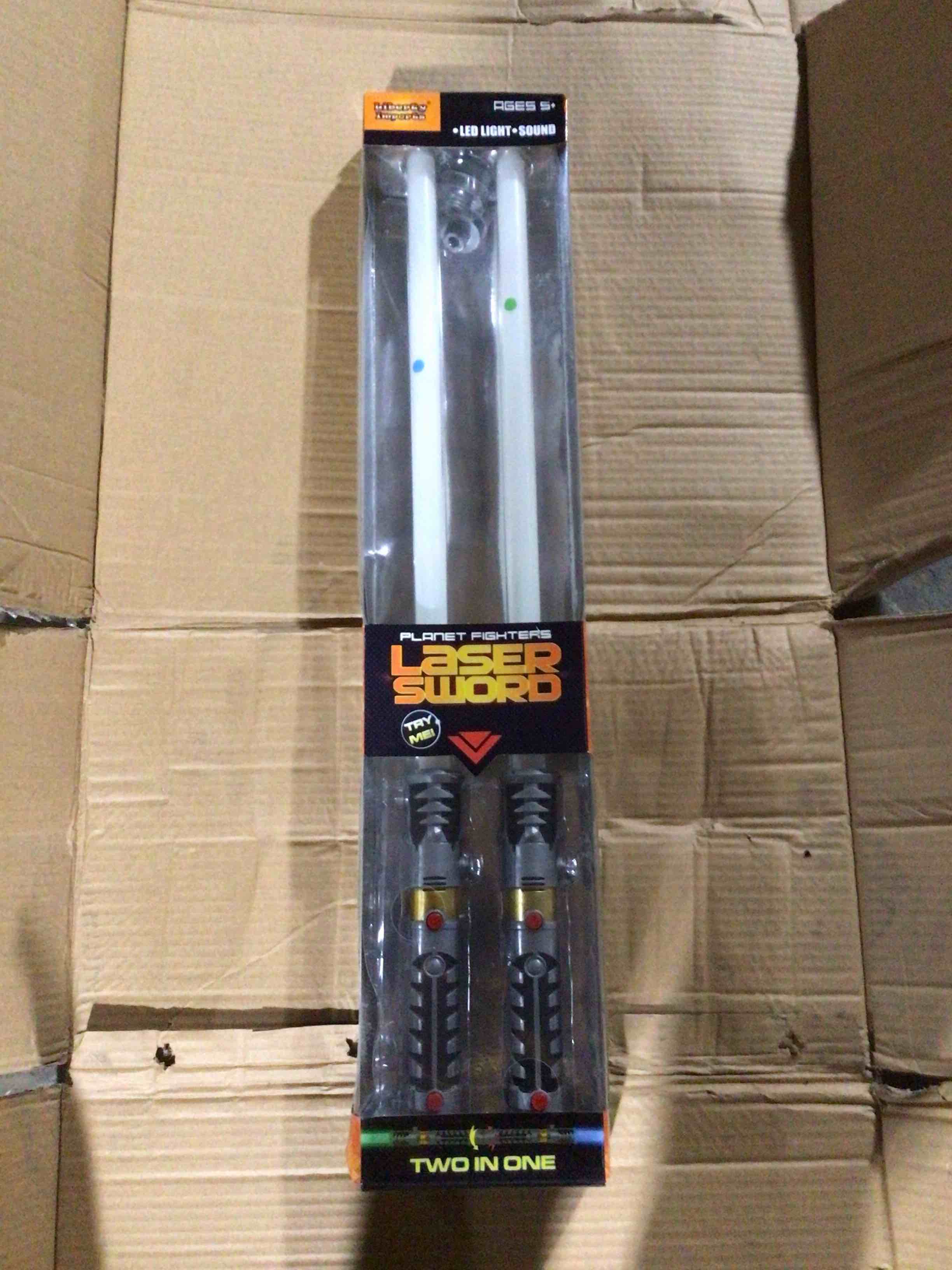 2-in-1 LED Light Up Sabers, Dual Bladed Toy Saber Swords Set for Kids with FX Power Up and Motion Sensitive Sound Effects for Cosplay