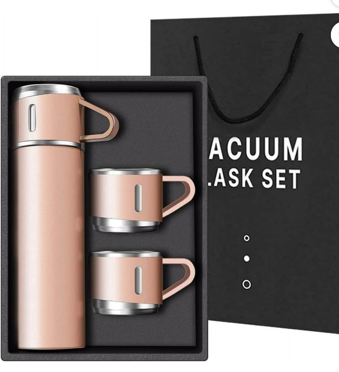 Vacuum Flask Gift Set with 3 Cups Lids Lightweight Stainless Steel Insulated Mug Thermos