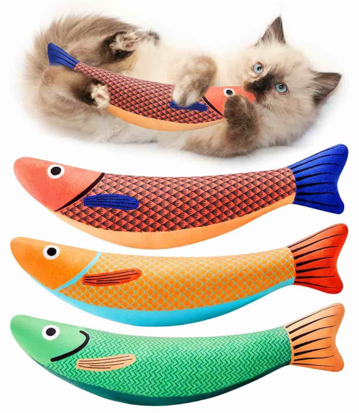 Potaroma Cat Toys Saury Fish, 3 Pack, Catnip Crinkle Sound, Soft and Durable, Interactive Kitten Kicker for Indoor Kitty Exercise 9.4 Inches for All Breeds