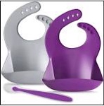 Baby Silicone Bibs, 1 Grey & 1 Purpple