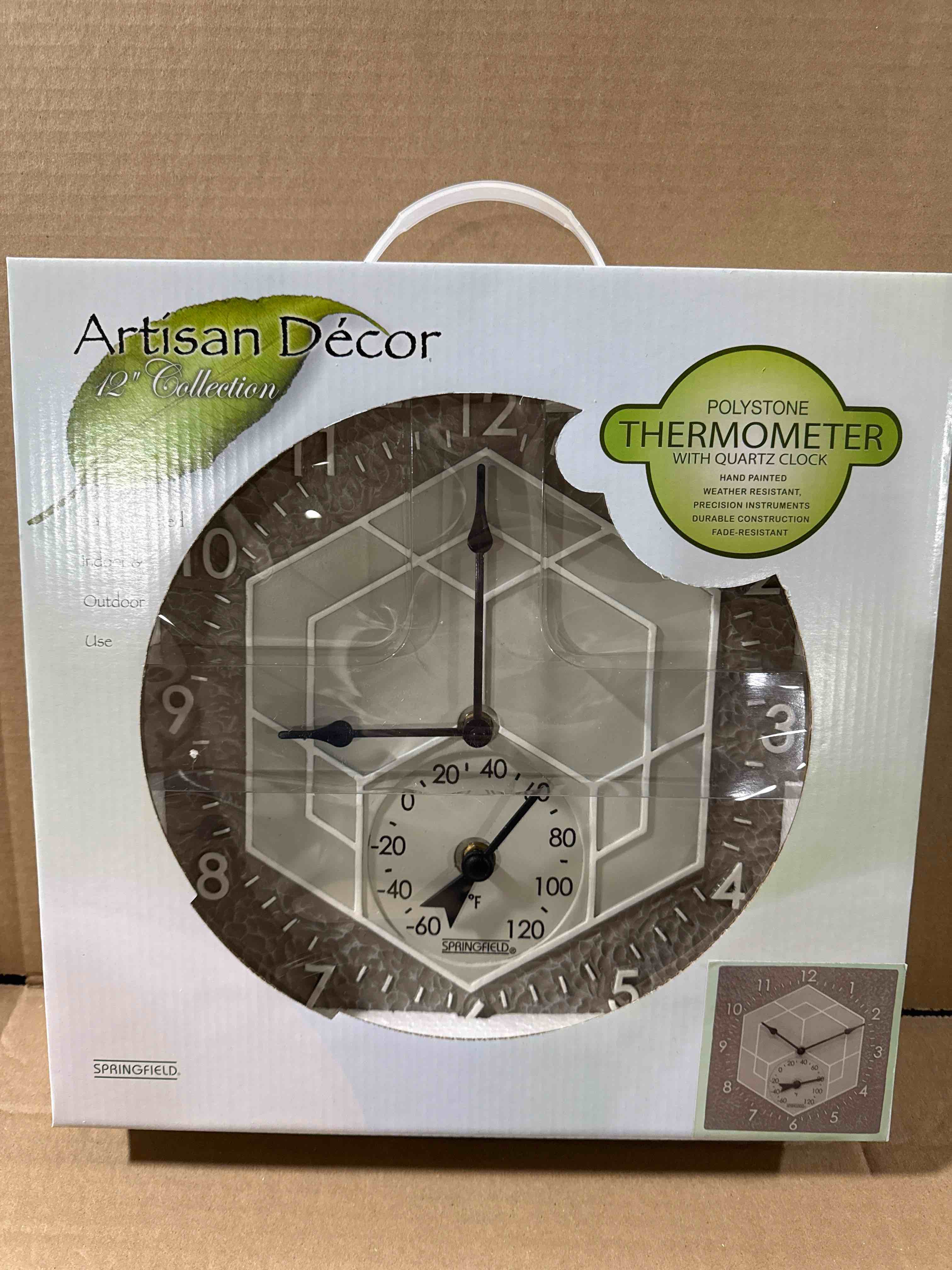 Springfield 12" Poly Resin Clock with Thermometer