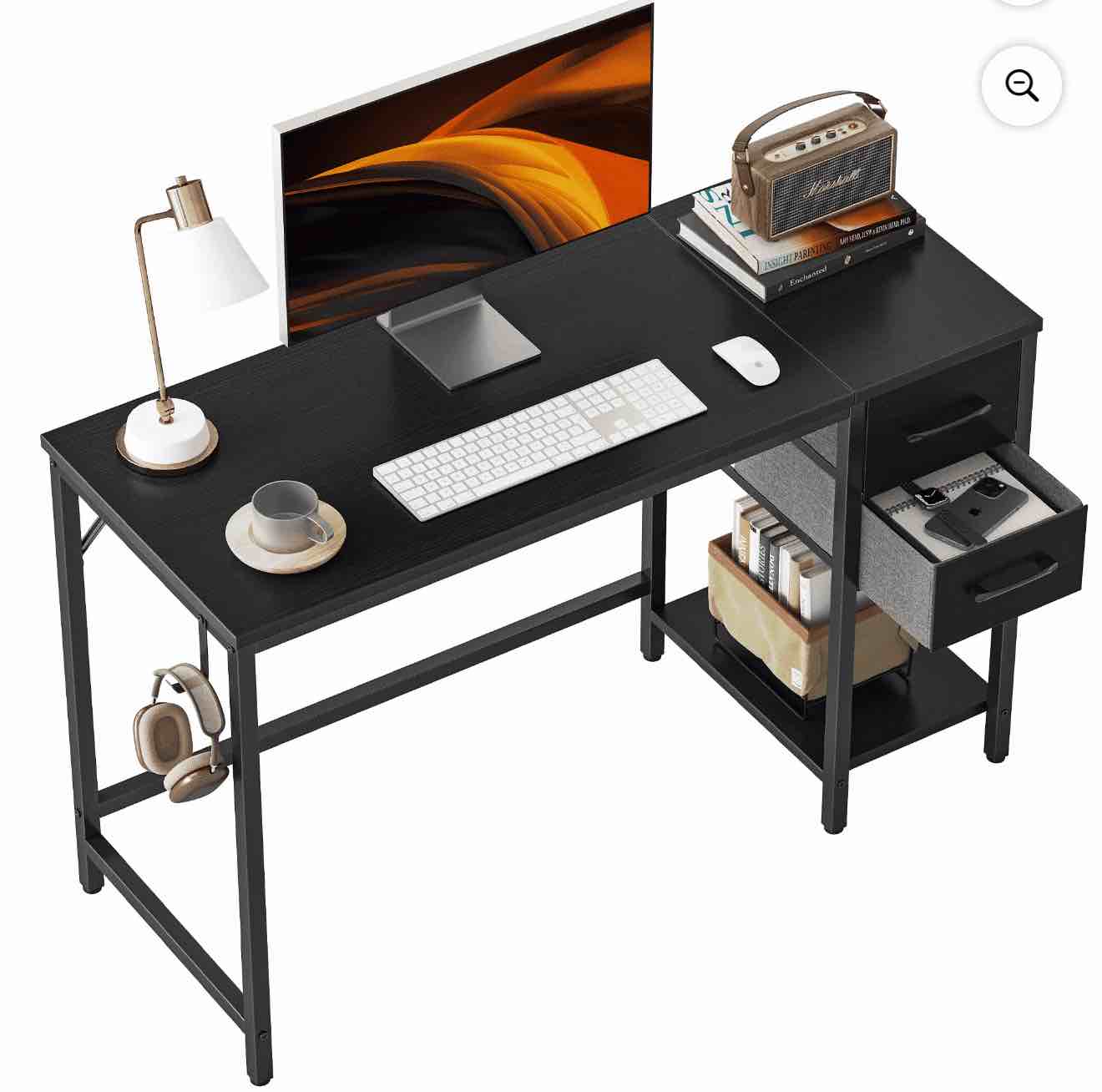 MINOSYS Computer Desk - 47” Gaming Desk, Home Office Desk with Storage, Small Desk with Monitor Stand, Storage Space-Savor, Modern Table, Black